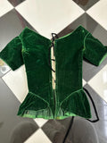 1860s Emerald Green Velvet Bodice Corset: Antique Ribbon, Collectible