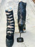 Antique Victorian shoe boots brown leather with beaded embroidery