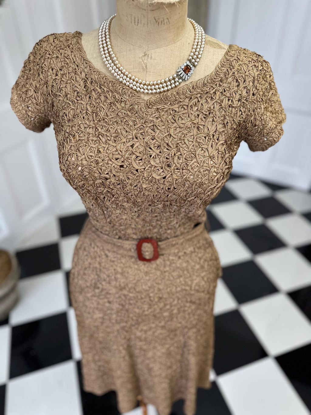 1940s Ribbon Work Dress: Brown Vintage Irene of Glenton