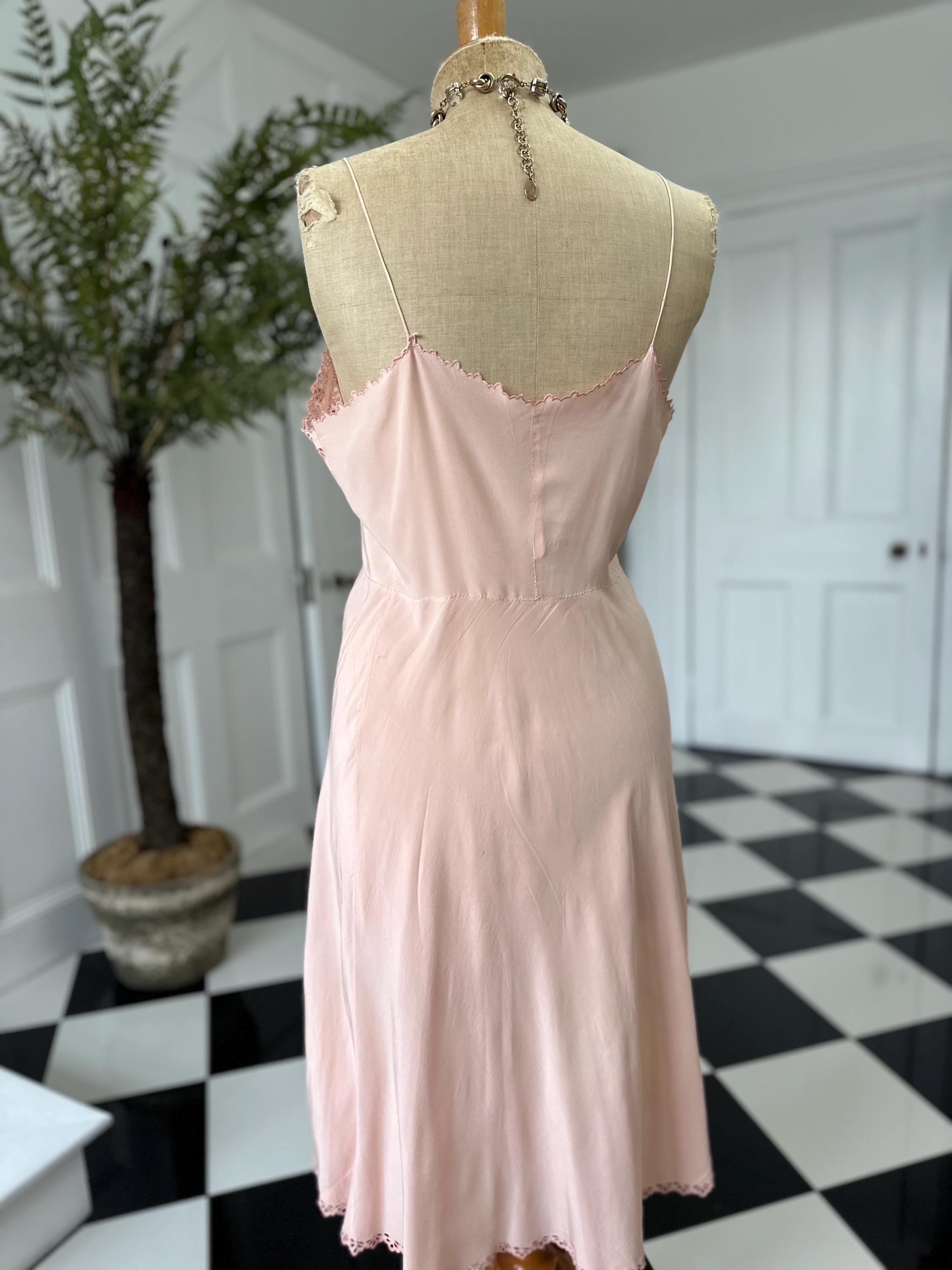 1930 silk slip dress with cutout lace details