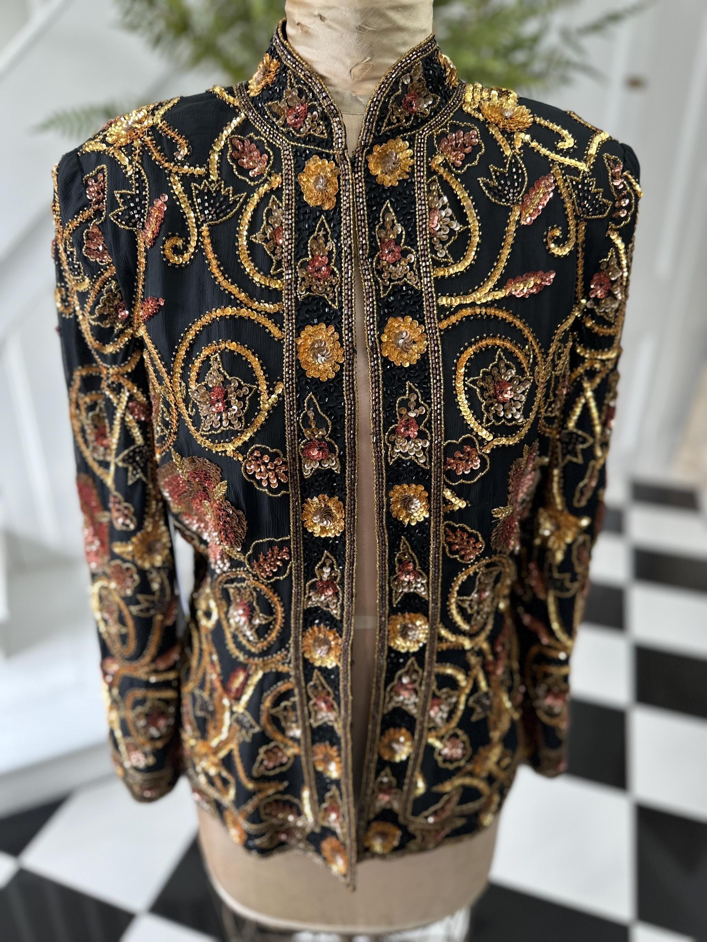 1990s Silk with bronze and gold  sequin long sleeve jacket