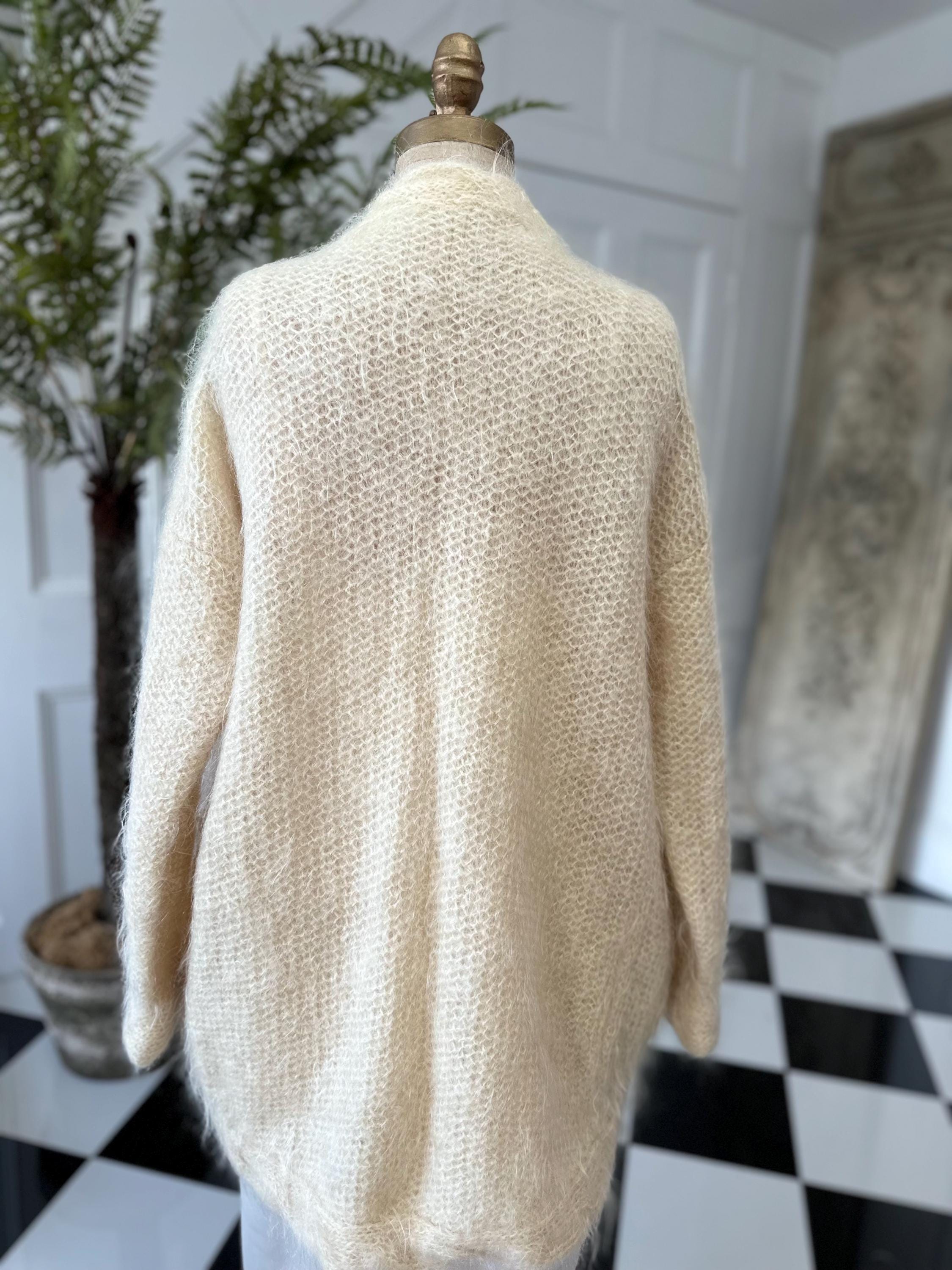 Vintage Hand Knitted mohair cream  Cardigan Cozy Layering Essential