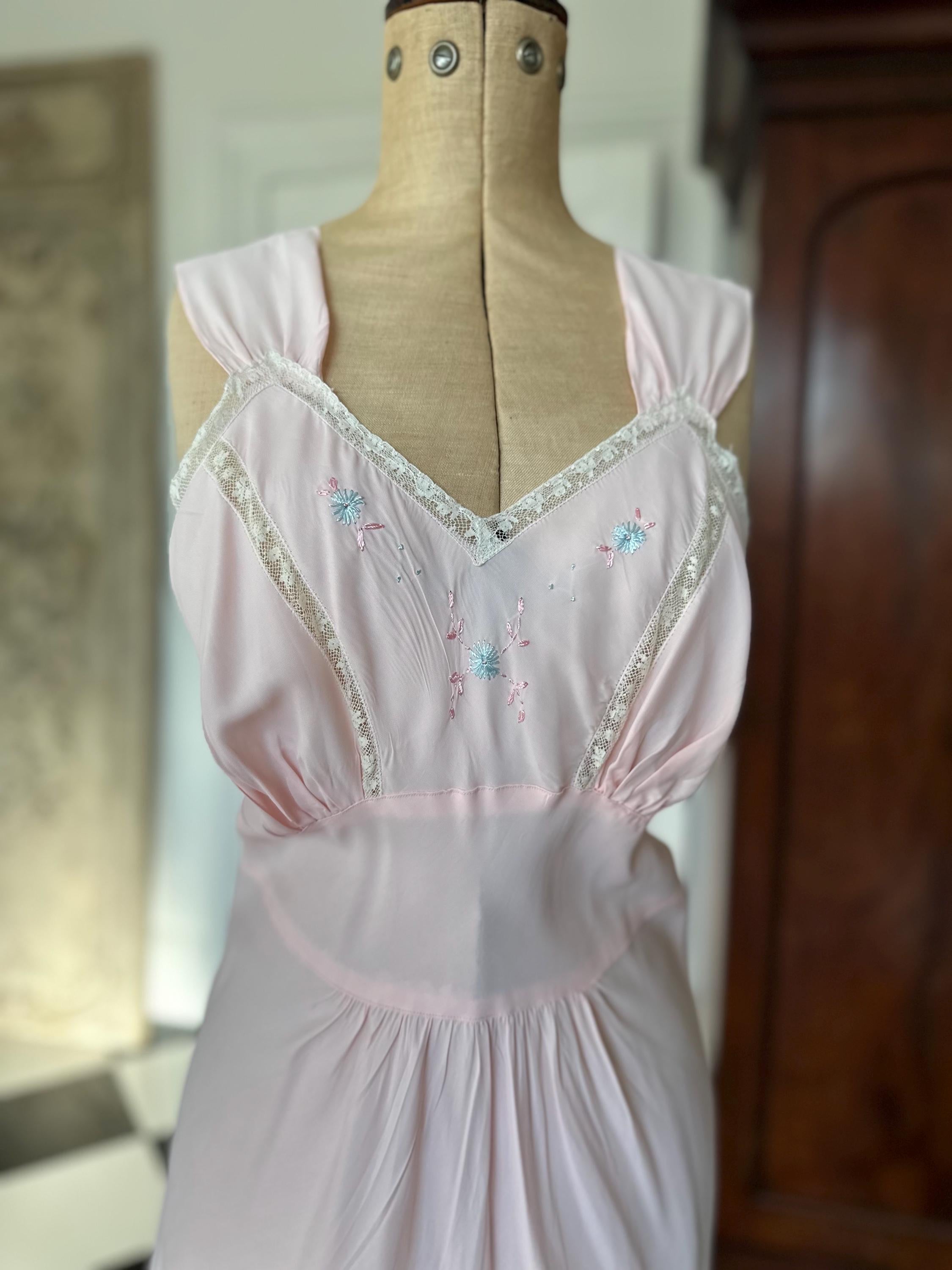 Vintage 1930s pink bias cut maxi dress