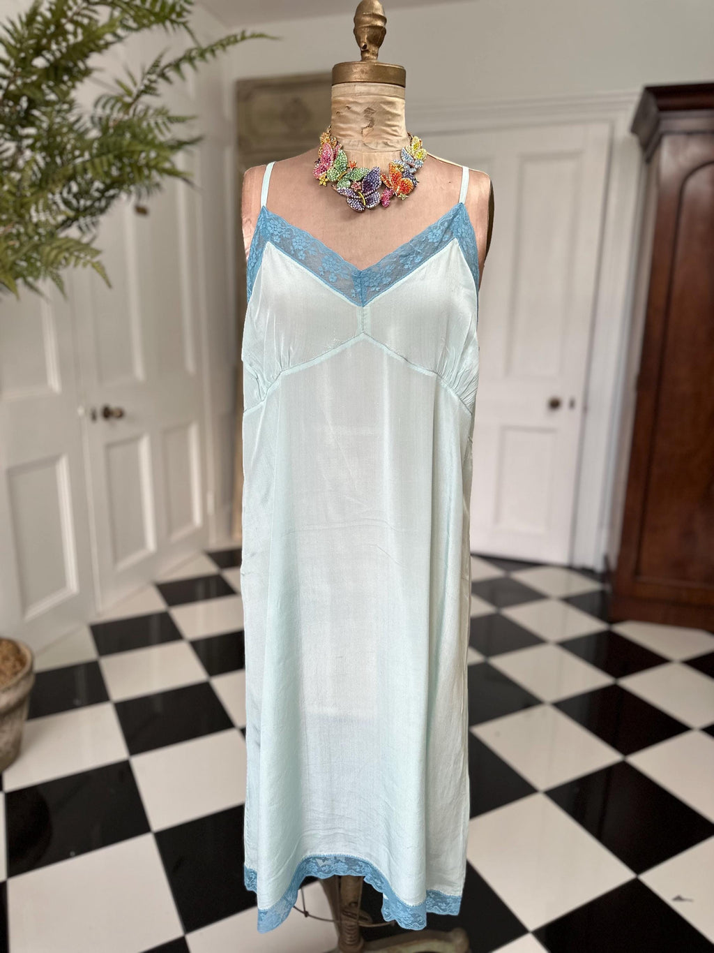 1940 Pale blue slip dress with lace details