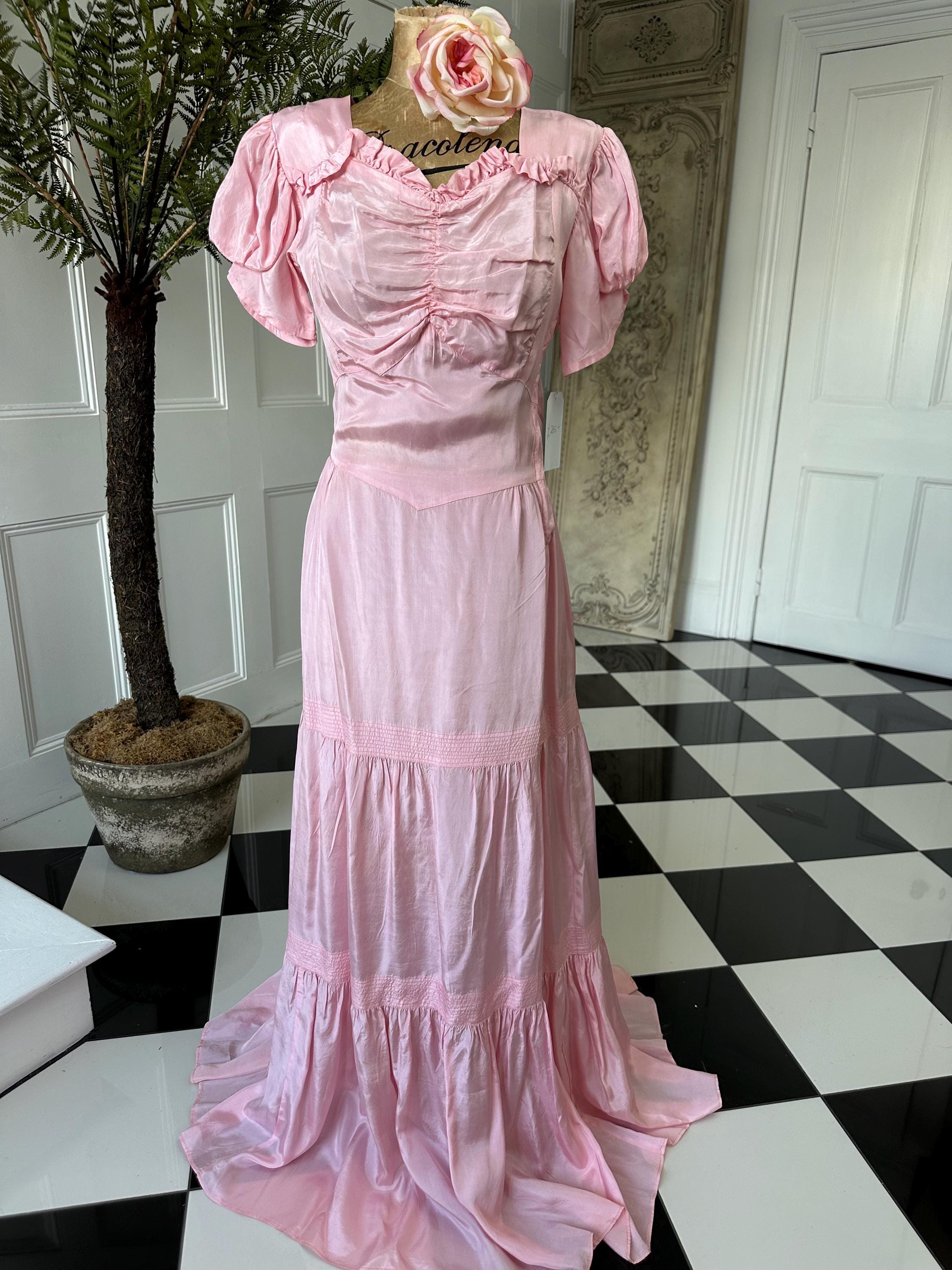 Enchanting 1930s Pink Taffeta Long Gown  One of a Kind Old Hollywood Glamour