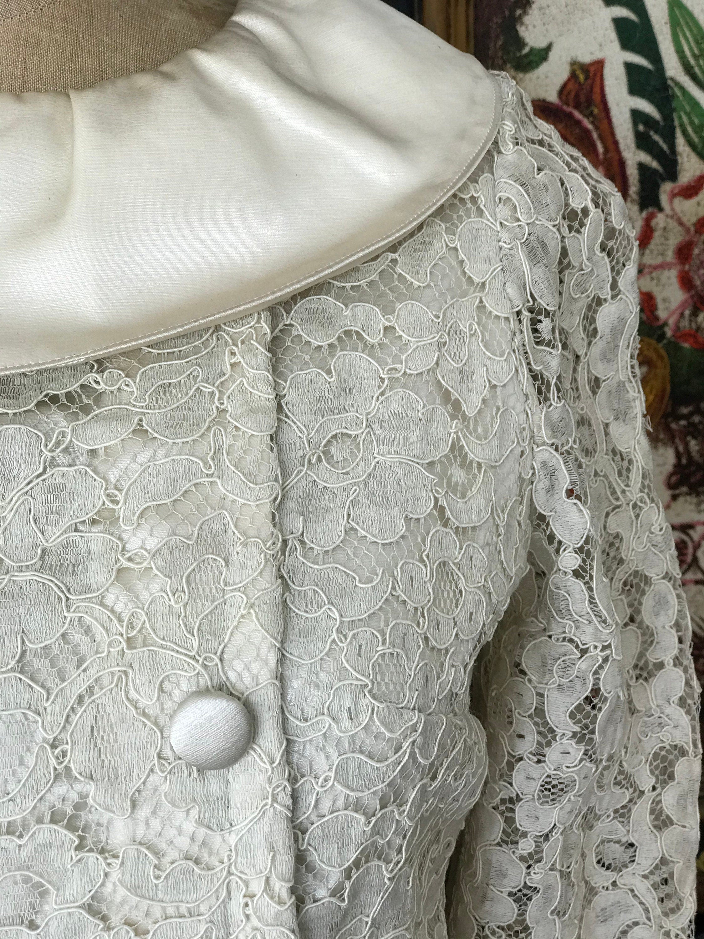 1960s silk satin and corded lace wedding dress  cocktail  dress