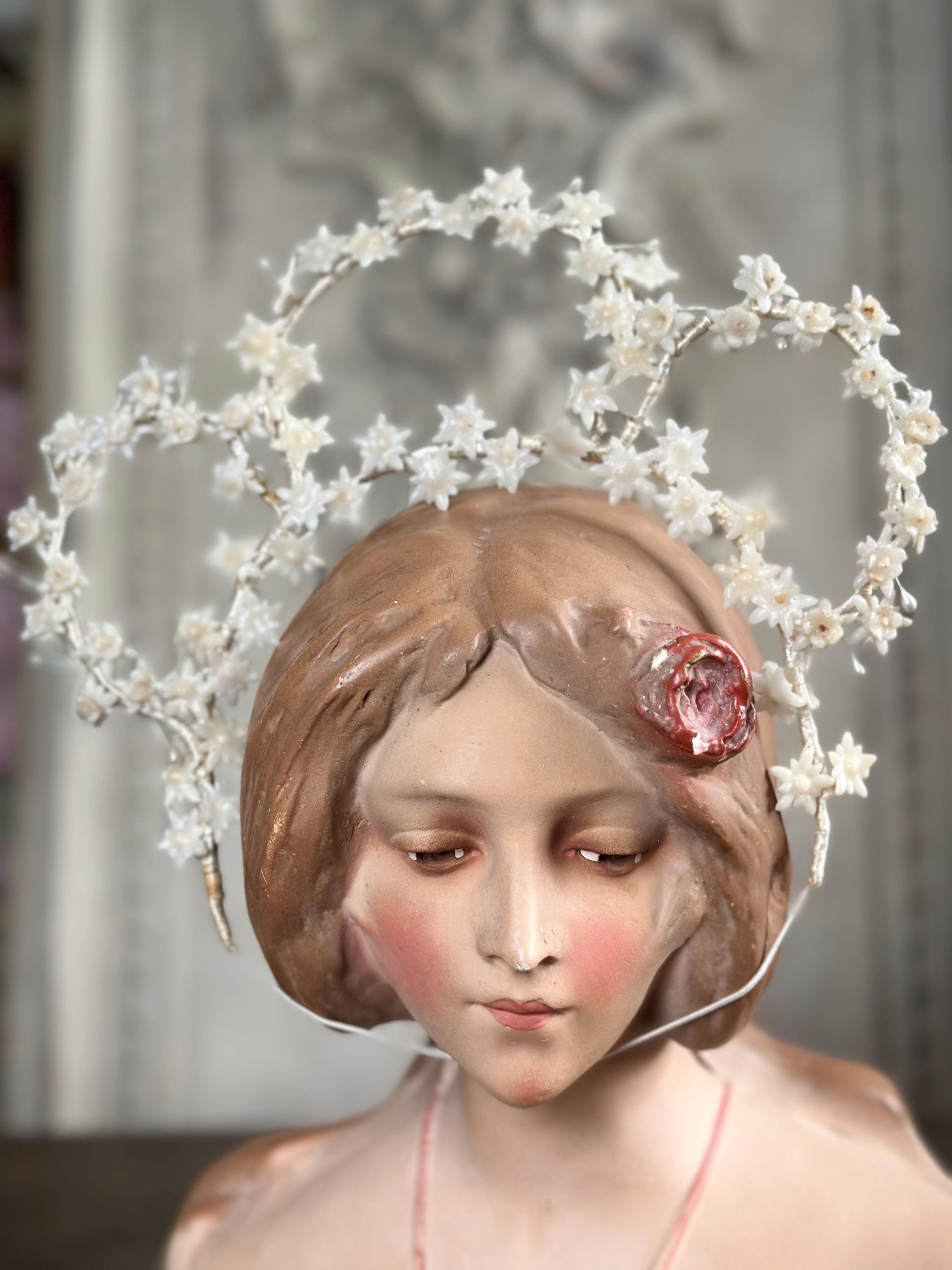 Antique Edwardian large Floral Wax Tiara