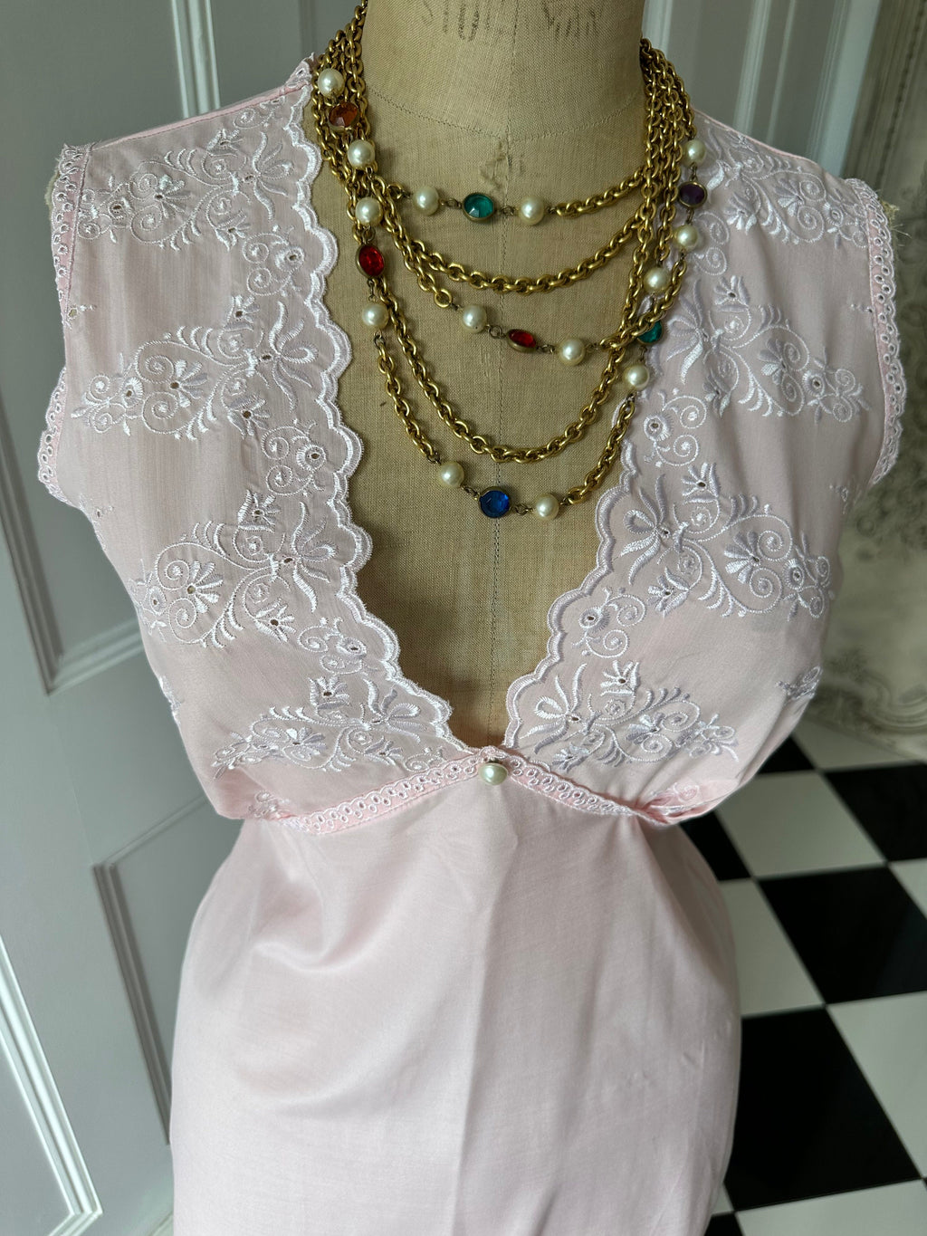 1970s baby pink long slip dress