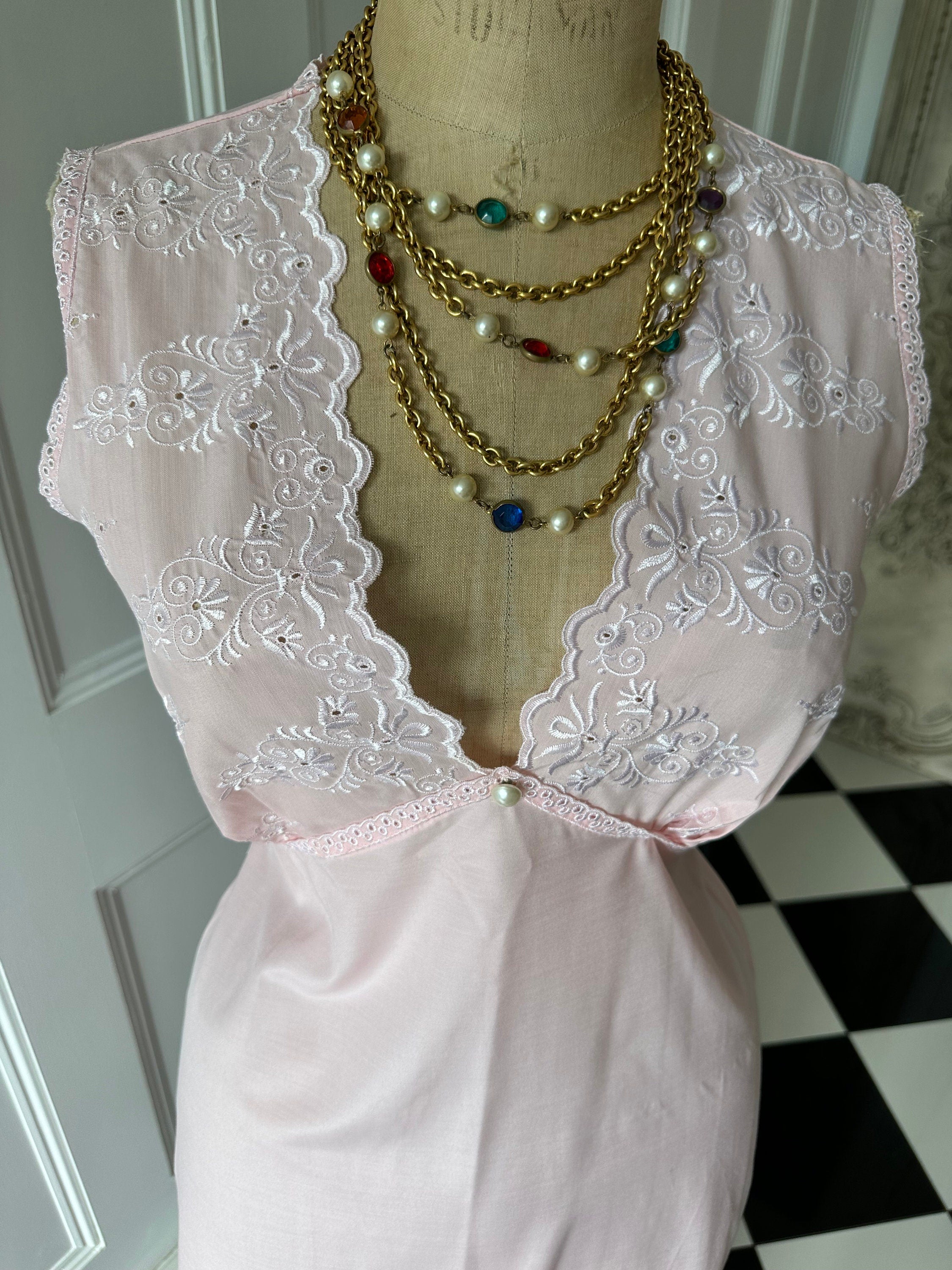 1970s baby pink long slip dress