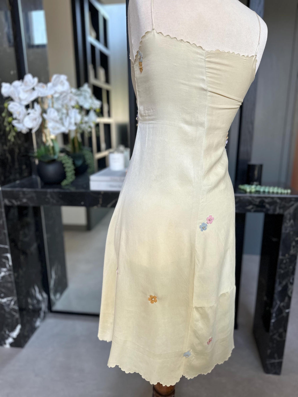 The Summer in Provence Silk Gown – Authentic 1940s Buttercream Silk with Florals applique