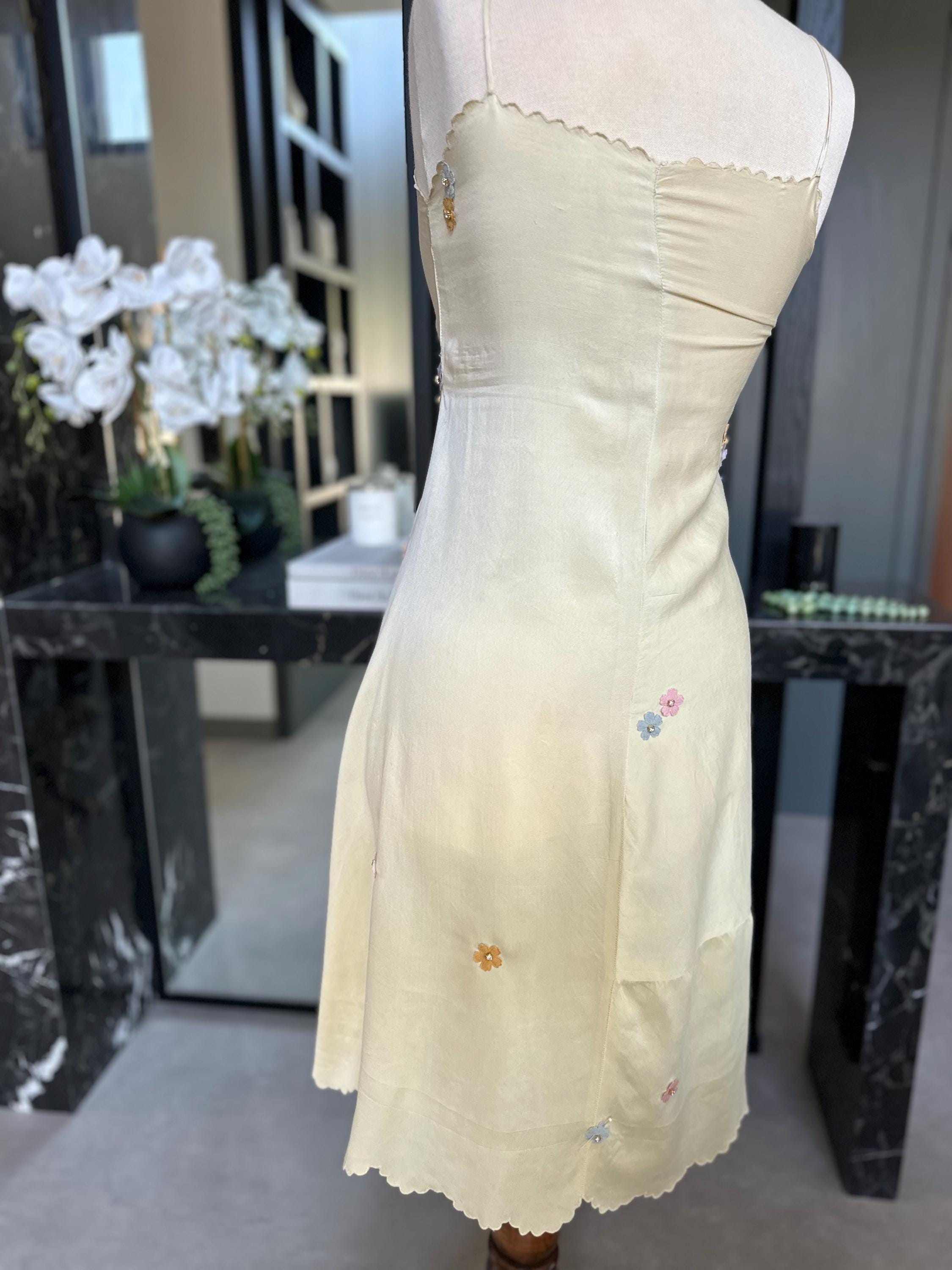 The Summer in Provence Silk Gown – Authentic 1940s Buttercream Silk with Florals applique