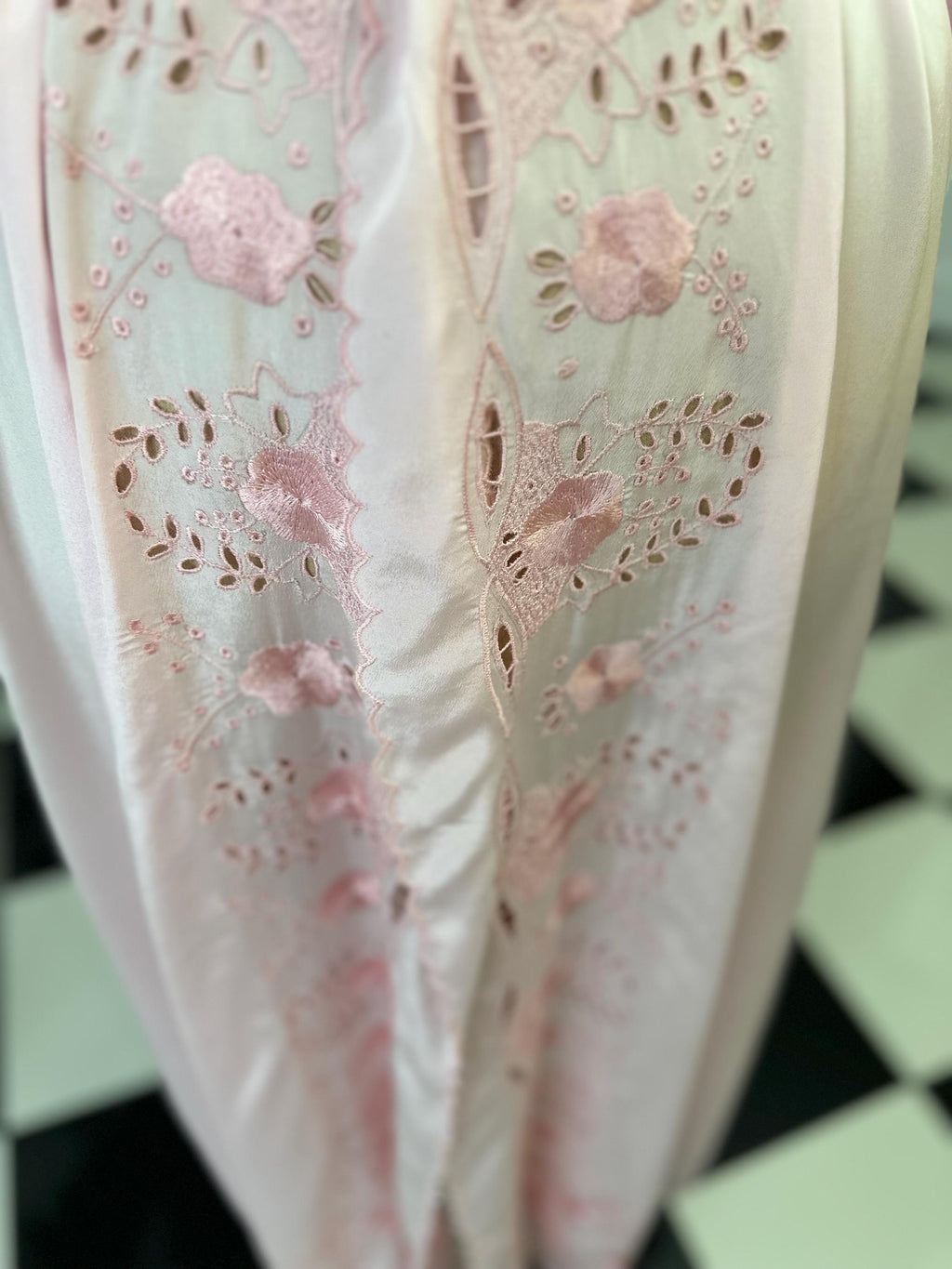 1970s Candy floss pink nightgown with embroidery