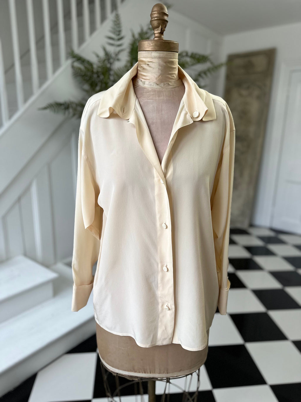 Vintage 1990s cream  long sleeve silk blouse Karl Largerfeld