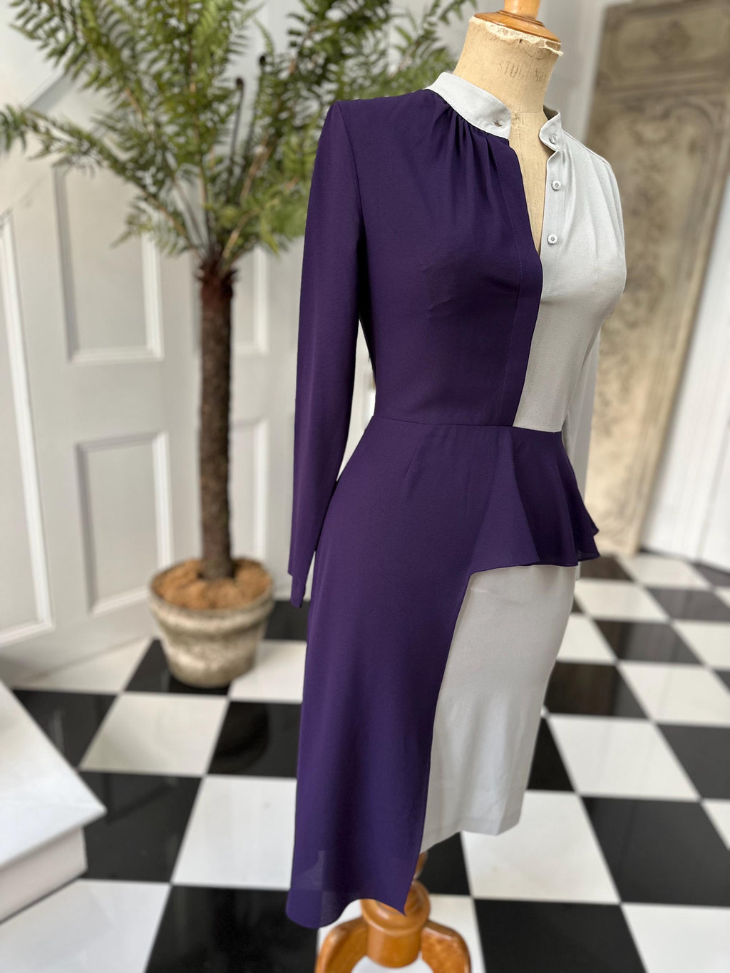 Y2K NWT Isabel Garcia Asymmetrical Color-Block Midi Dress | Purple & Dove Grey