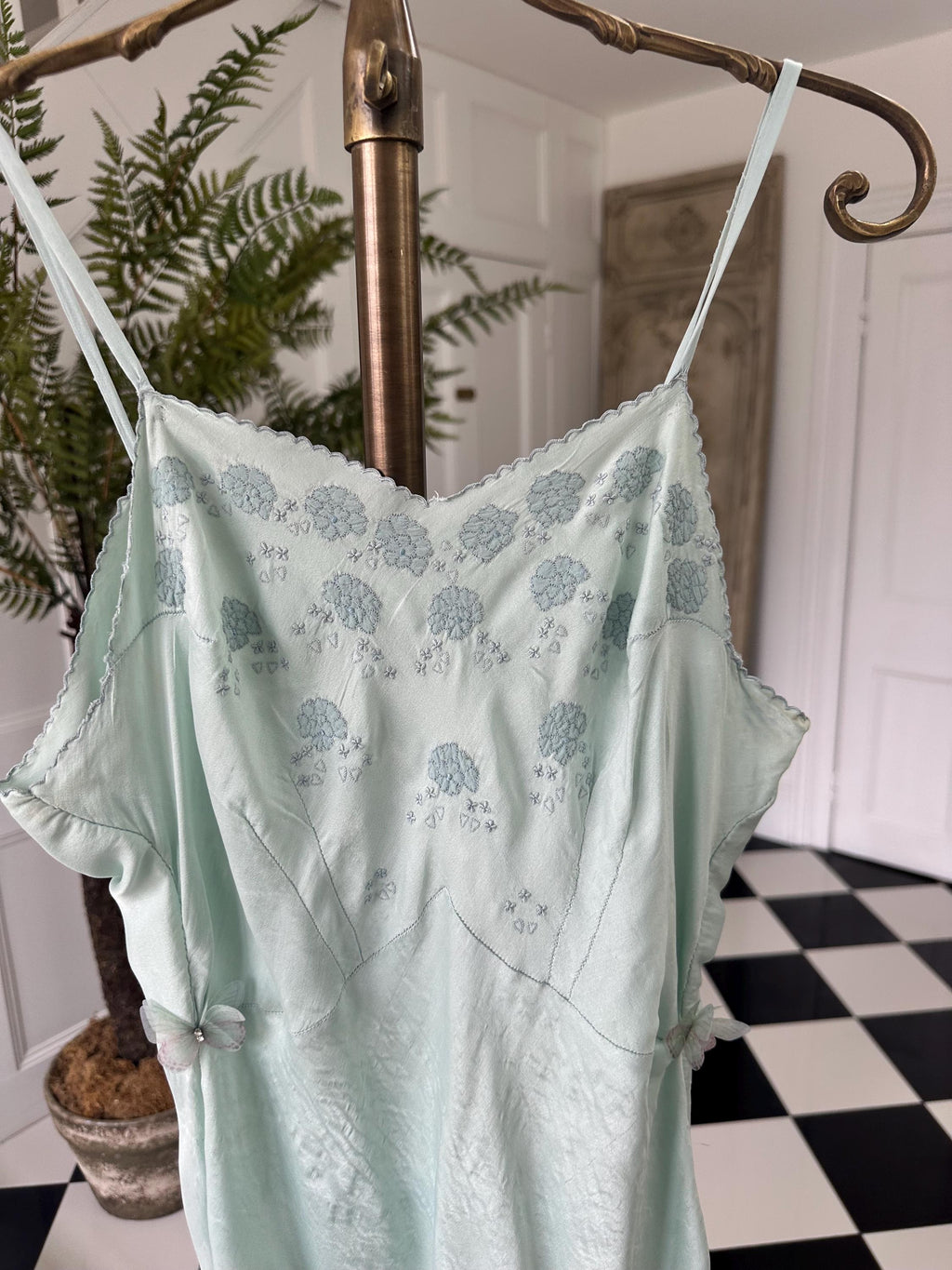 1940 Pale blue slip dress hand embroidery details