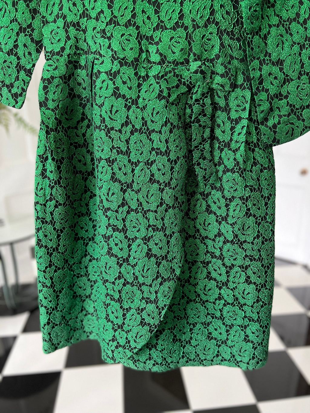 1950s 1960s Vintage lame emerald green cocktail dress