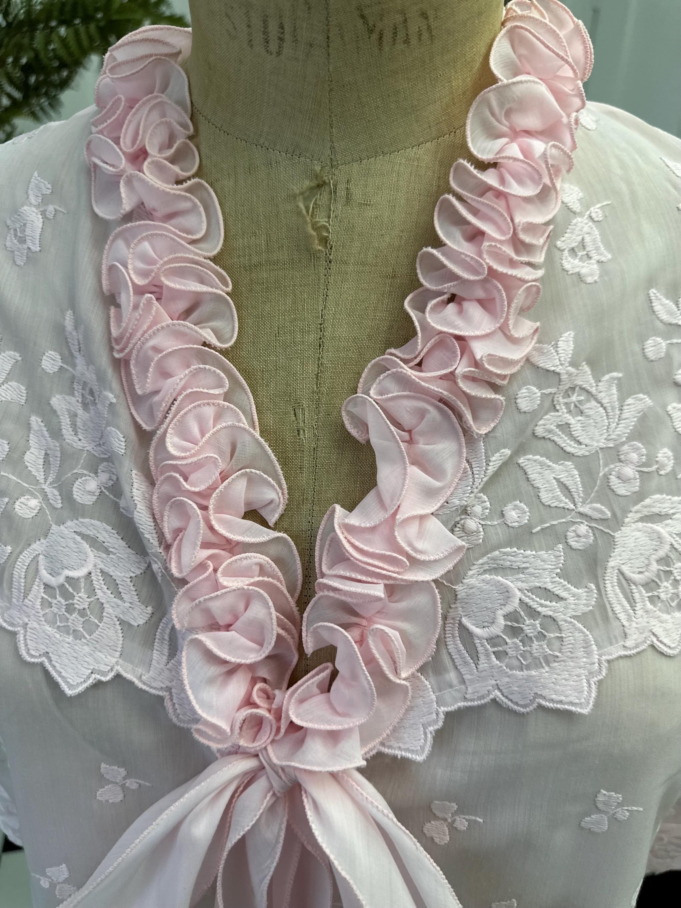 Vintage 1970 Pink Babydoll Gown Playful Ruffles Floral Embroidery