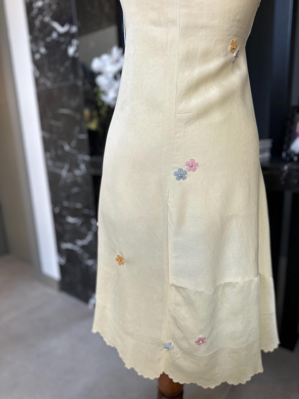 The Summer in Provence Silk Gown – Authentic 1940s Buttercream Silk with Florals applique