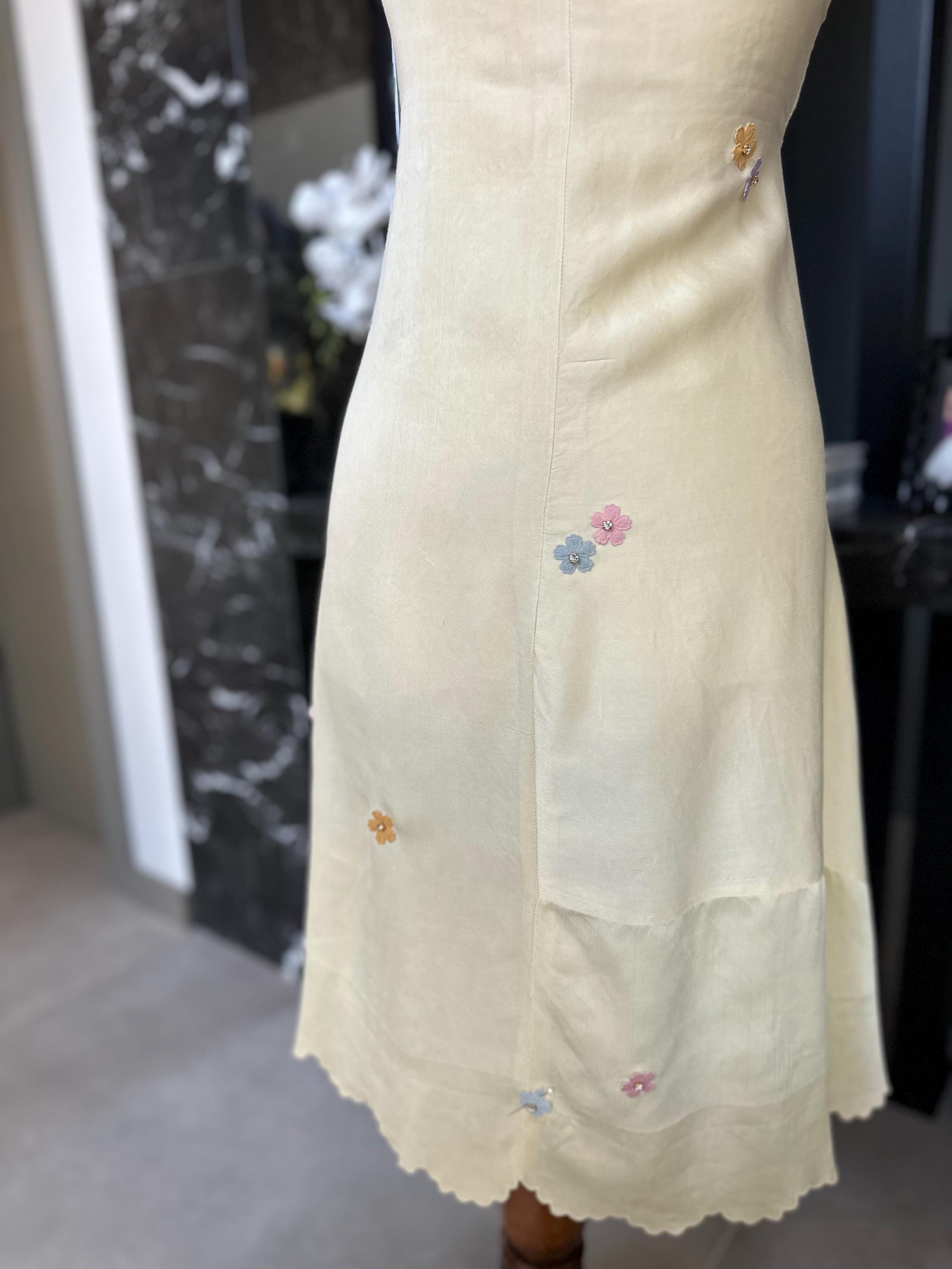 The Summer in Provence Silk Gown – Authentic 1940s Buttercream Silk with Florals applique