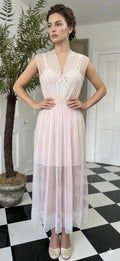 1970s Vintage baby pink sheer long negligee slip dress