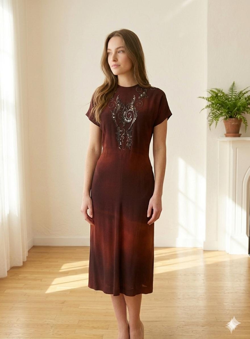 1940s Bramley Franklin Simon’s tie dye sequin embellished dress