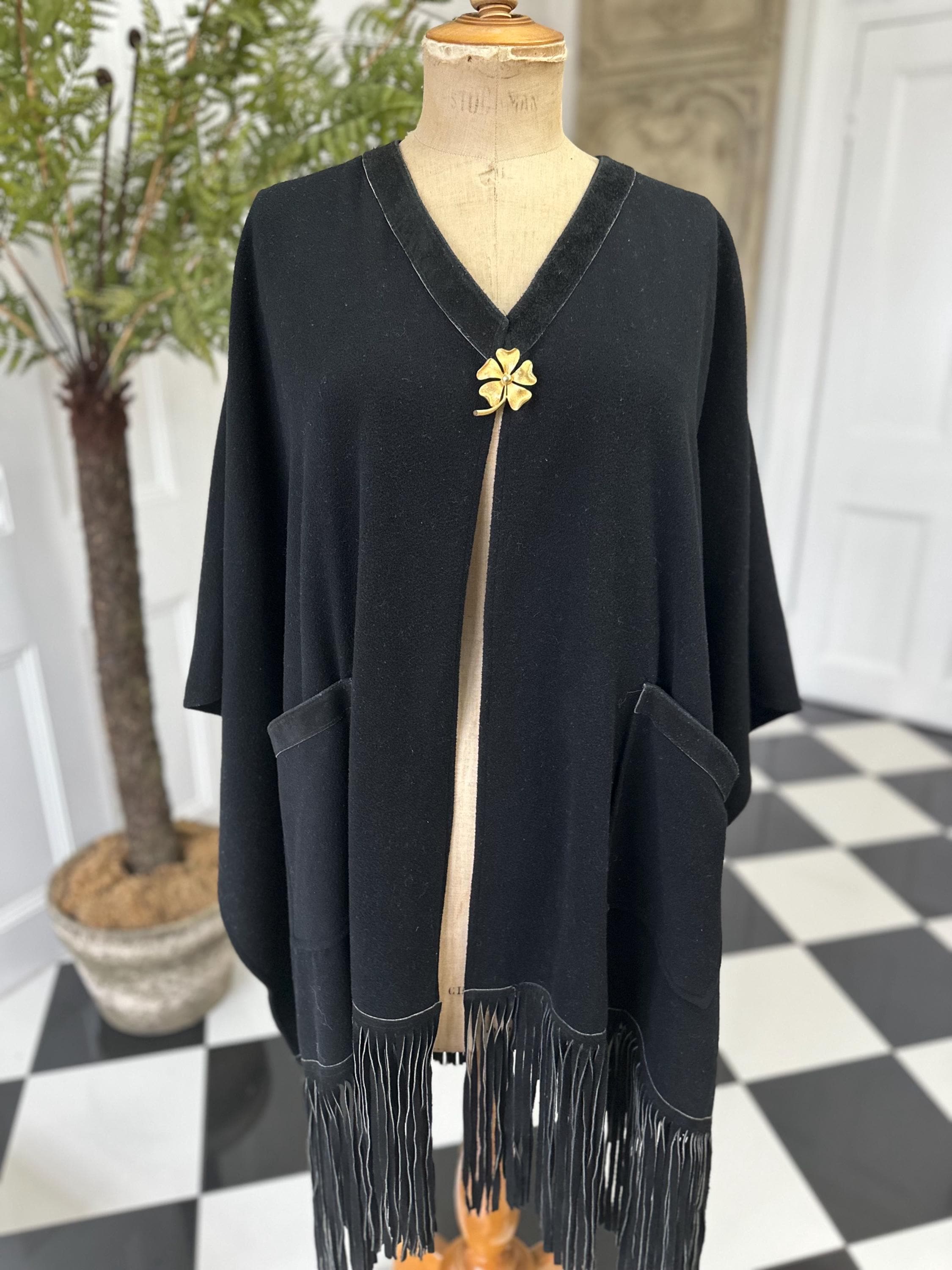 1970s black poncho 100% cashmere as stated on the label