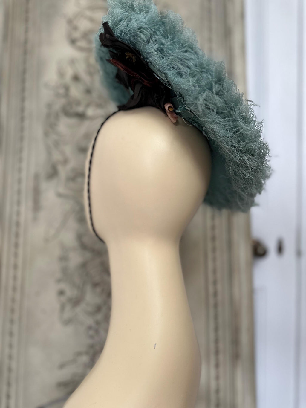 1950s Blue Silk Grosgrain Hat with Silk Flower