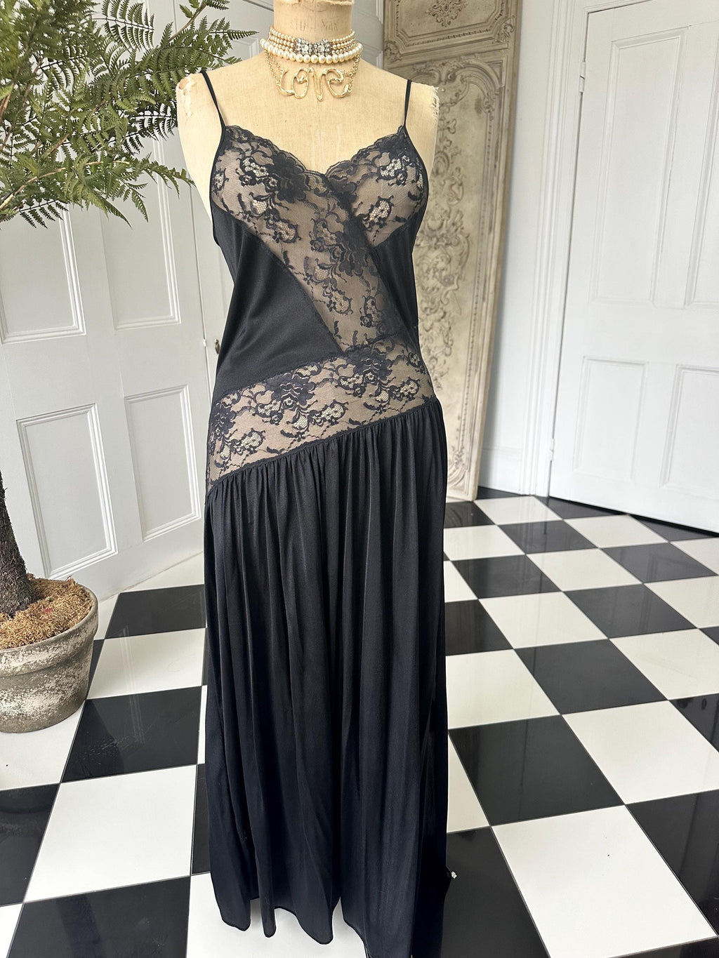 Vintage 1950 black lace slip dress lingerie