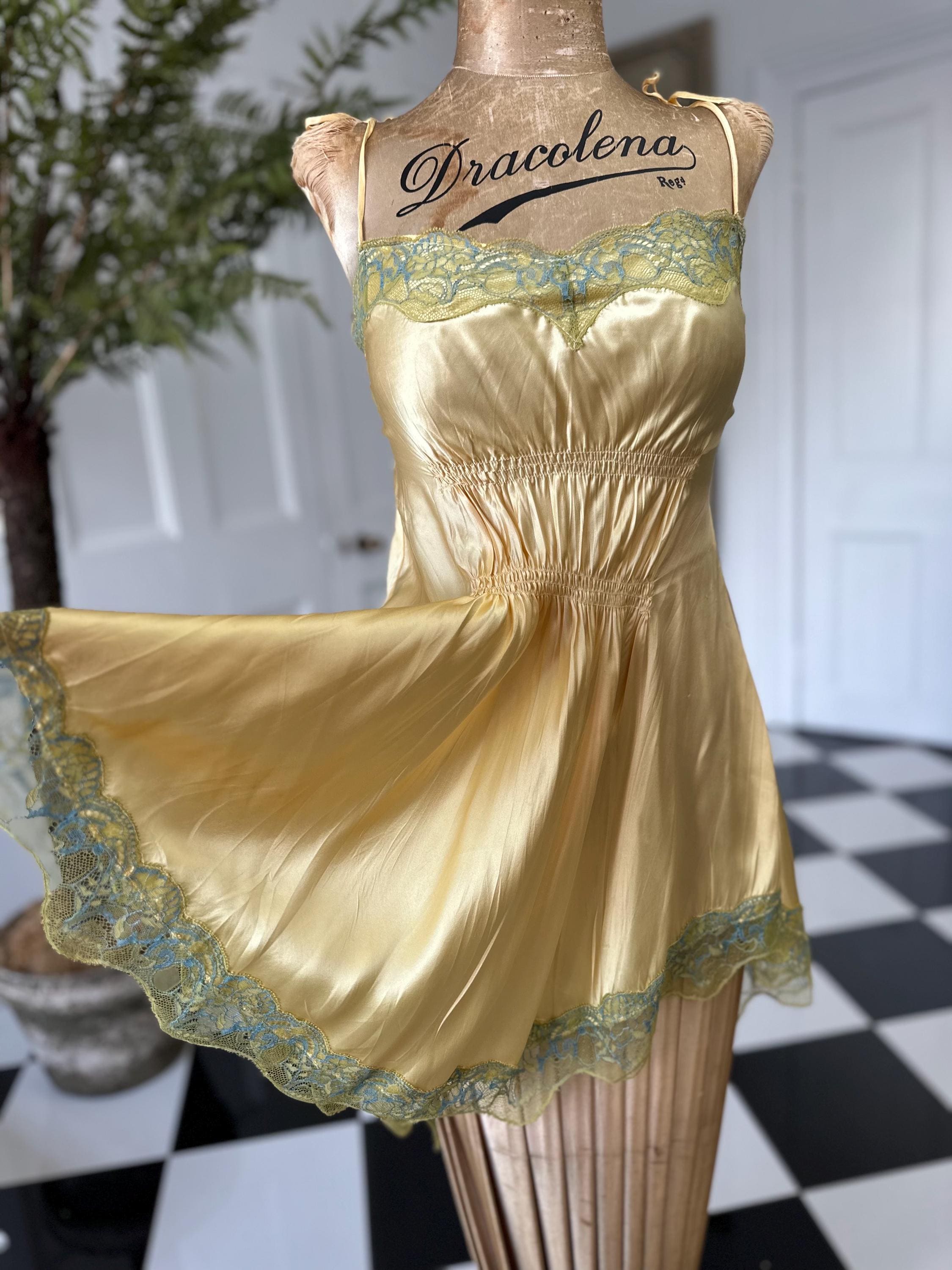 1990s Yellow Silk Slip Dress - In Love by Carling - Adjustable Straps