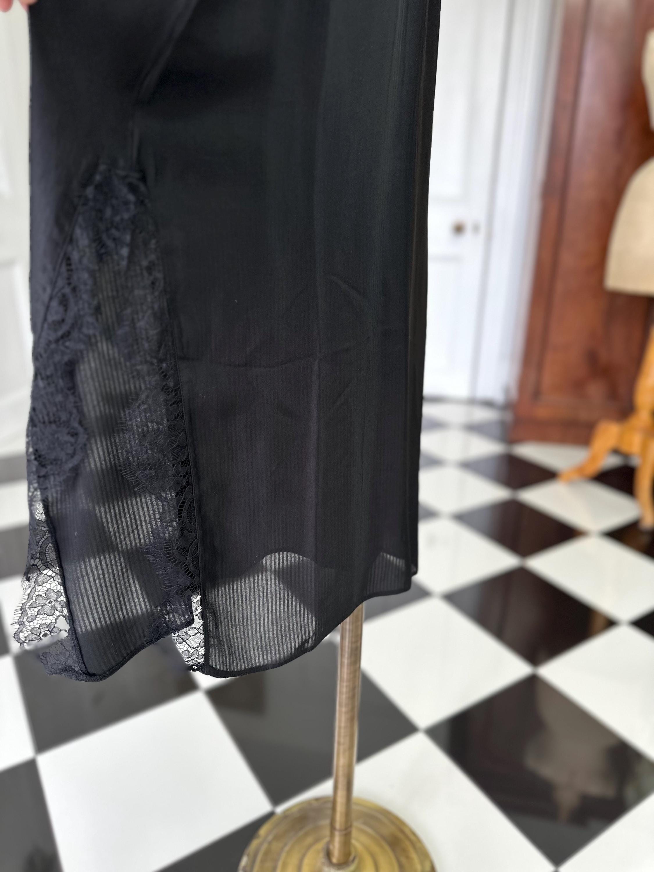 Vintage style black plunge neck lace slip dress Pierre Cardin. Extra small size