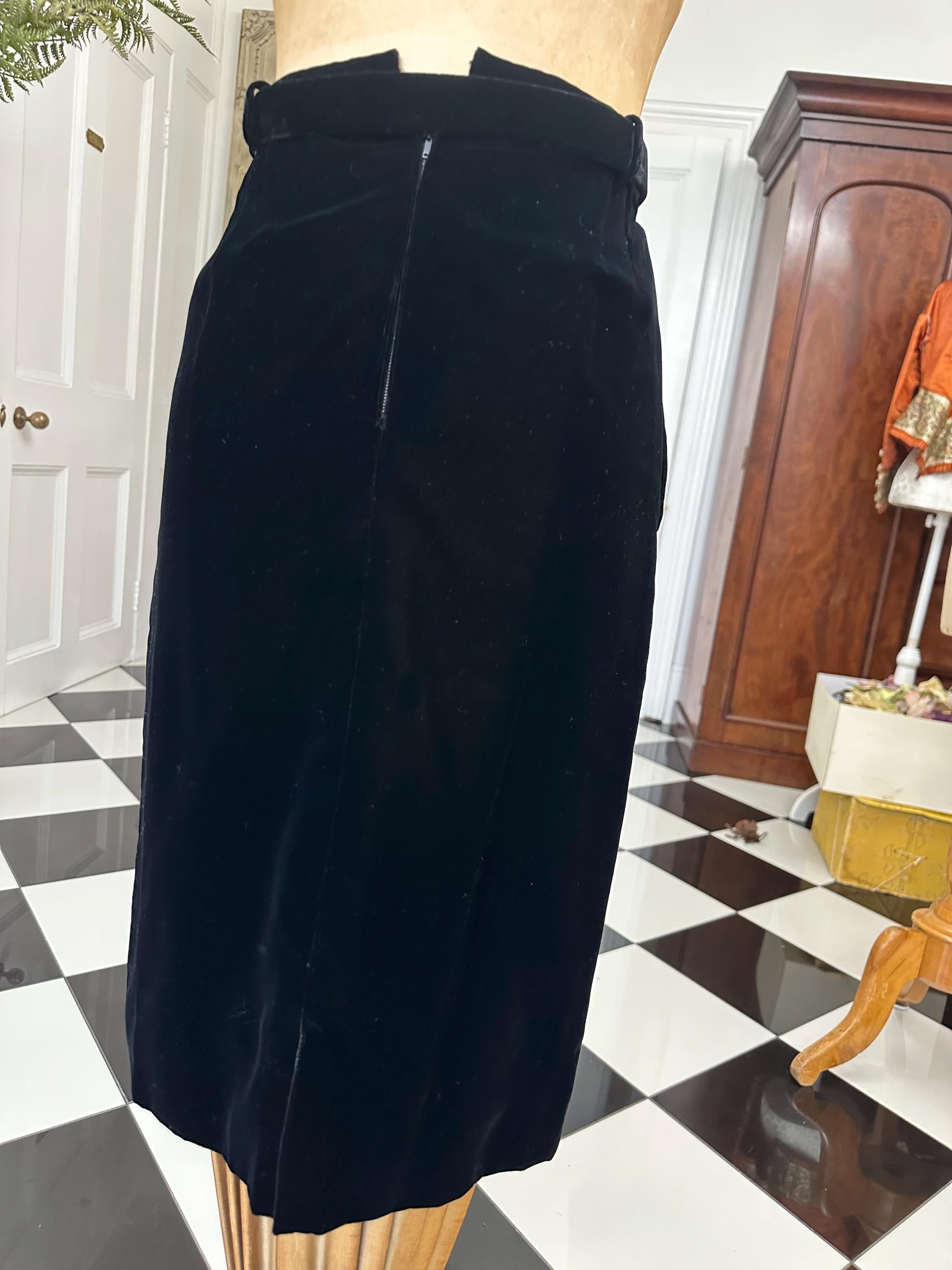 1960s Designer black velvet with crystal belt   Elizabeth Arden Andre Laug for Audrey
