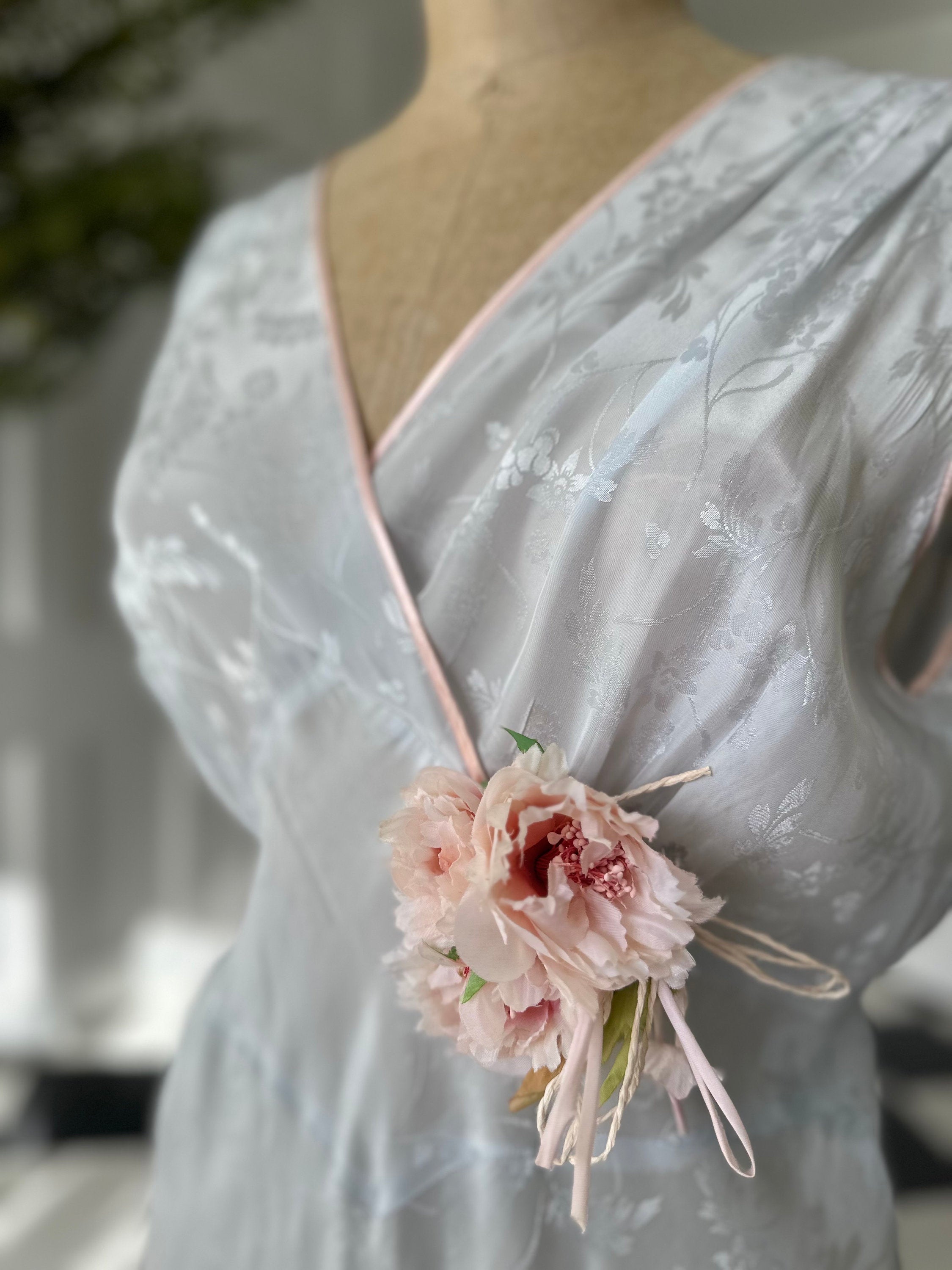 1930s Pale Blue Rayon Slip Dress - Lana Joyce Corsage Detail