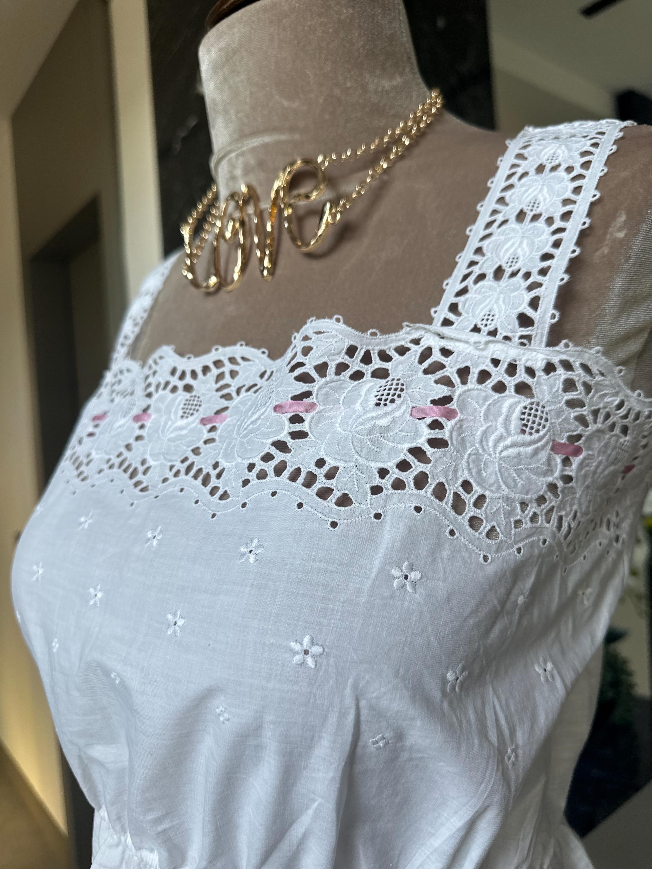 The "Petal & Lace" Archive Top – Rare 1930s Cotton Eyelet Camisole with Pink Silk Ribbon