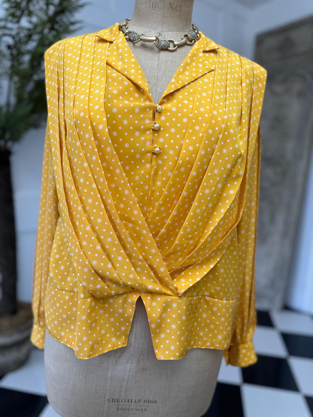 1980s Yellow polka dot blouse