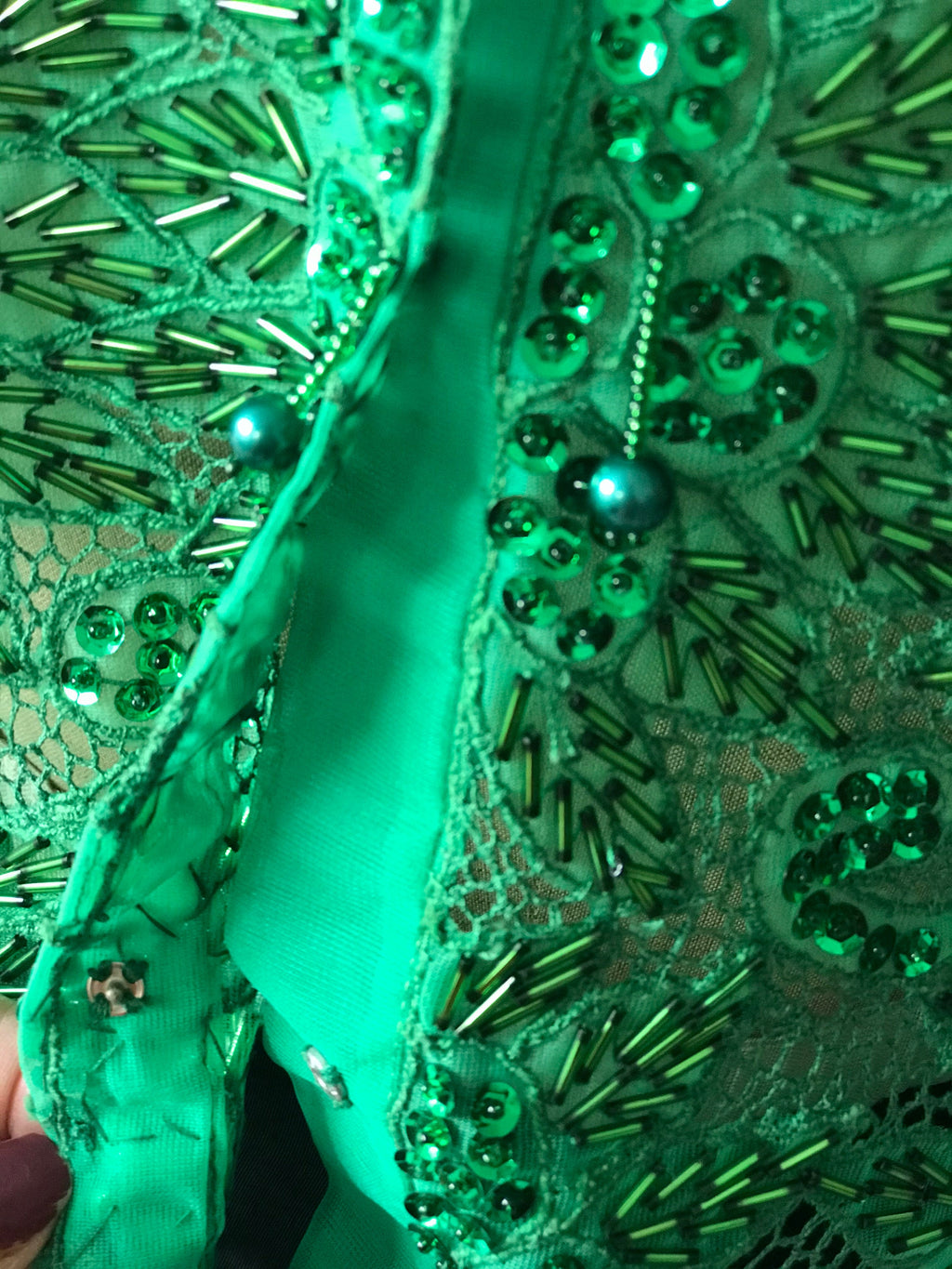 1960s Emerald green chiffon beaded blouse