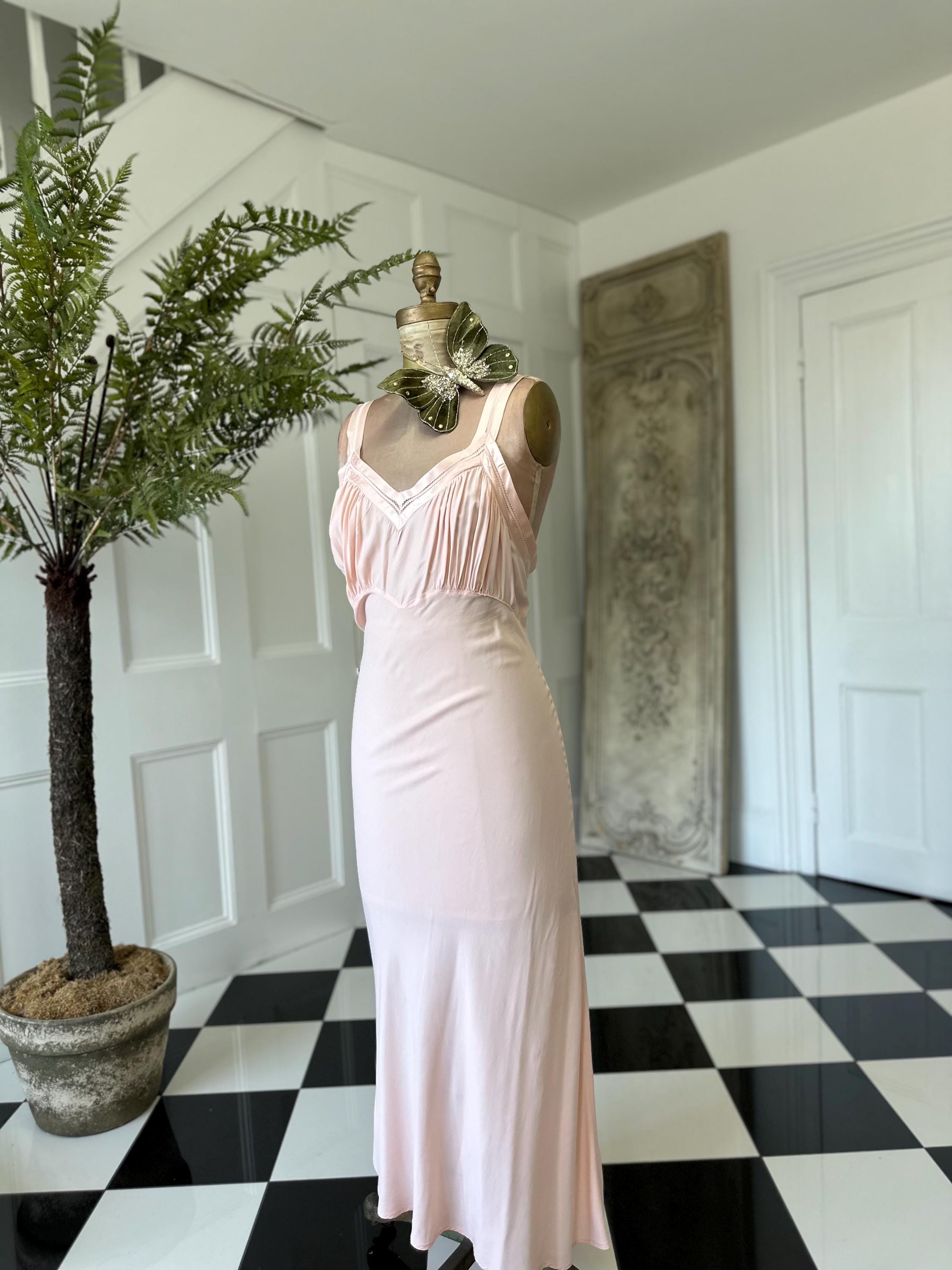 1930s Vintage Long Bias Cut Slip peach Dress by Barbizon
