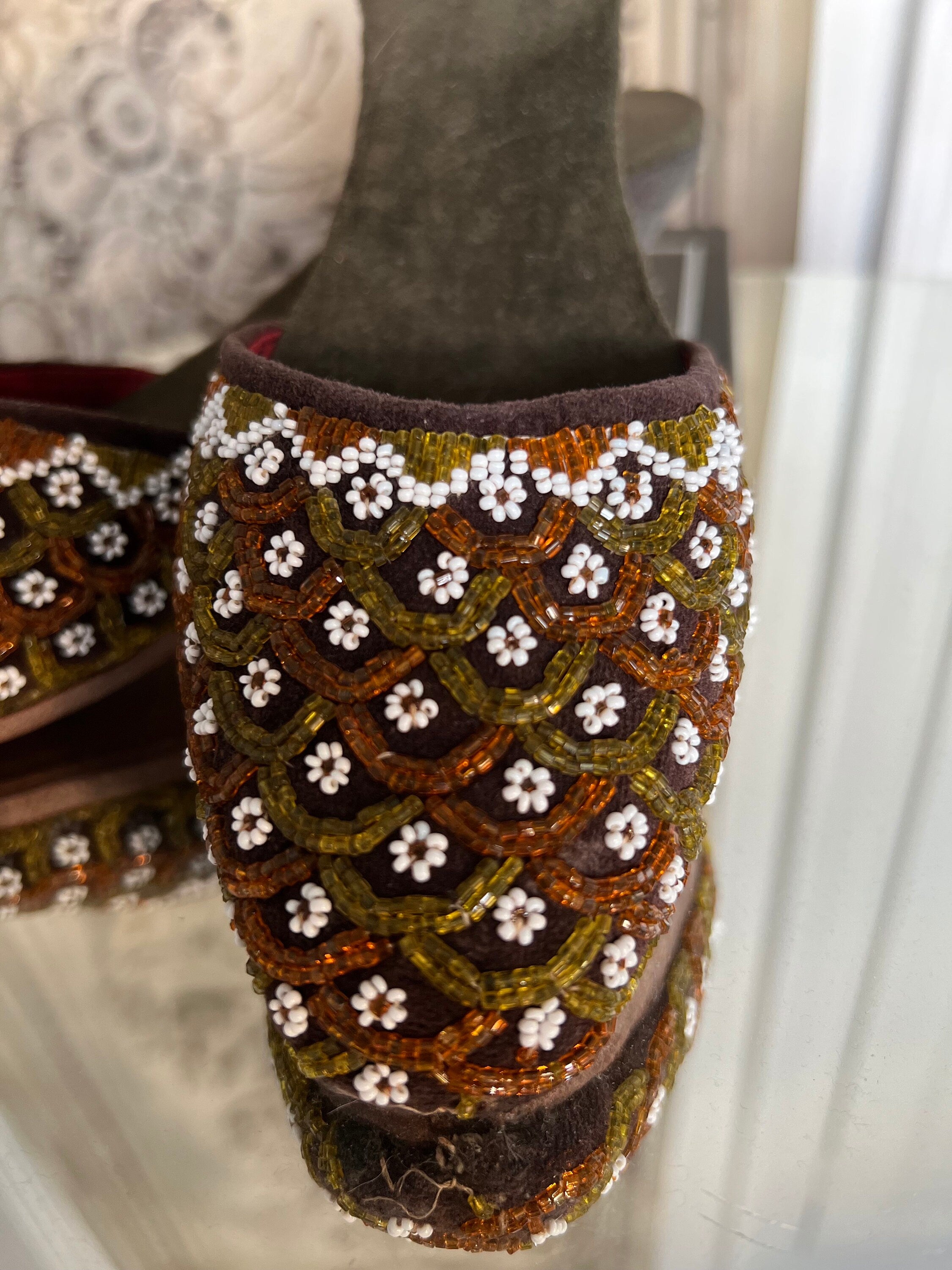 Antique 1920s glass beaded slippers manila