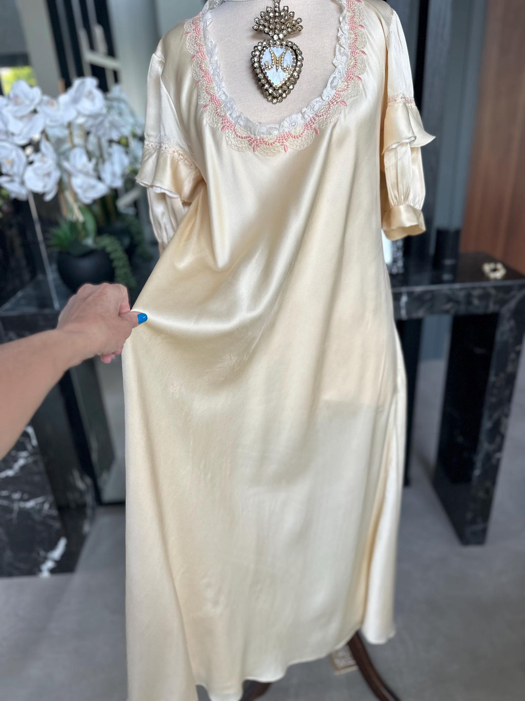 Antique  Green  Silk slip dress 1920s Old Hollywood Glamour