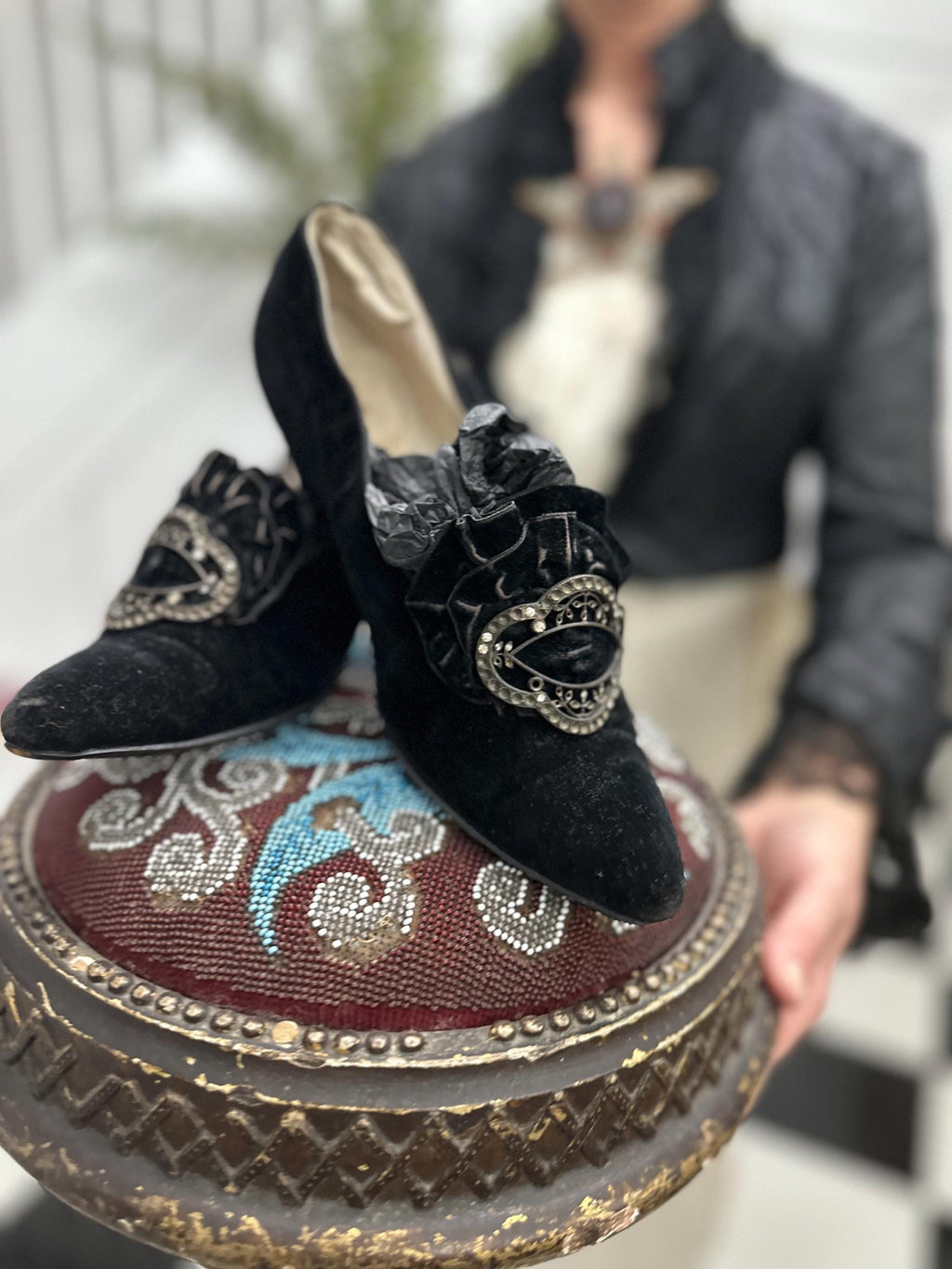 Beautiful Edwardian Velvet Small Heeled Shoes with Buckle