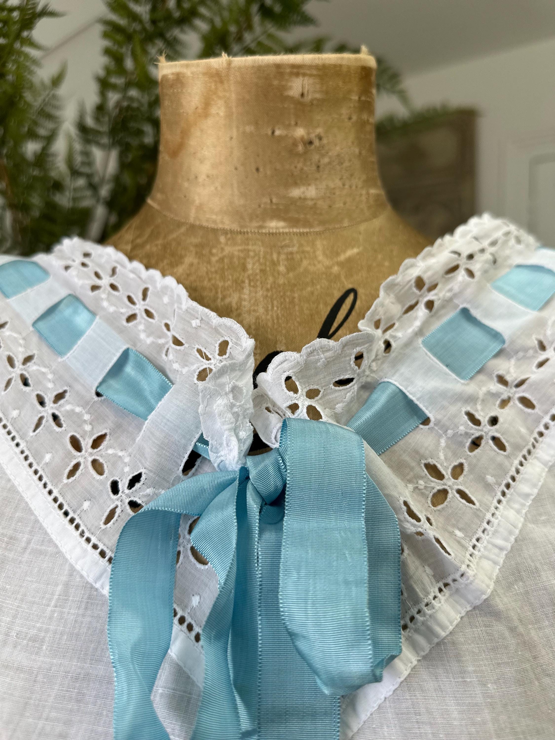 Elegant Edwardian Victorian Corset Cover with blue ribbon