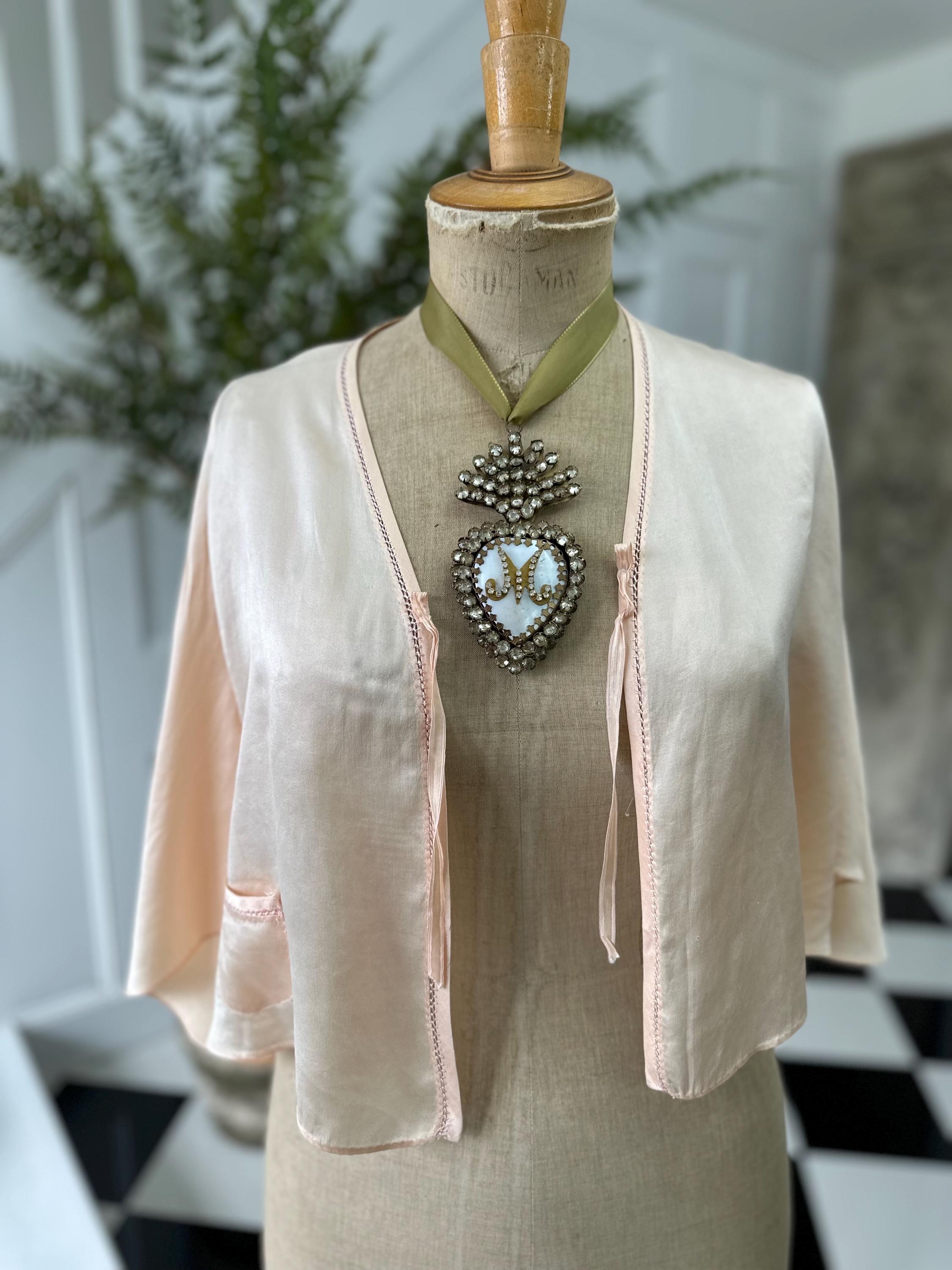 1930s Peach Silk Bed Jacket with Tiny Pocket