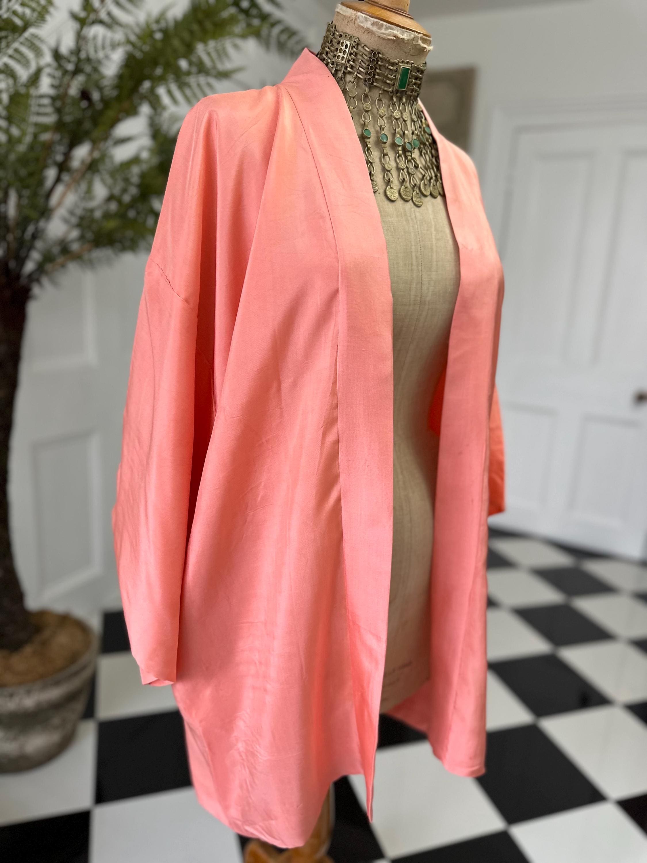 vintage pink silk hand embroidered kimono Japanese  Haori