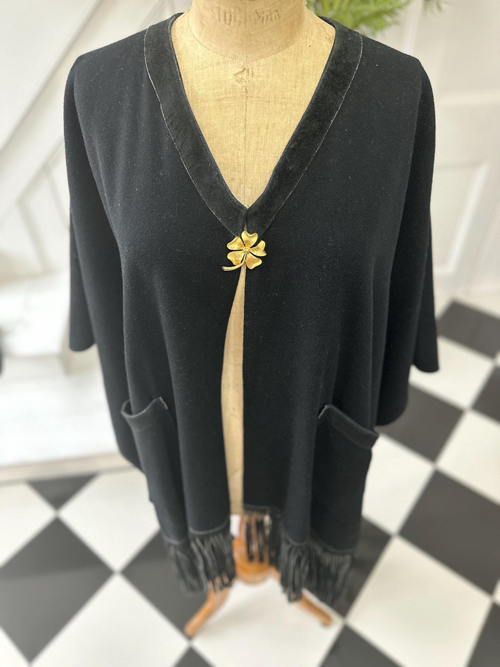 1970s black poncho 100% cashmere as stated on the label