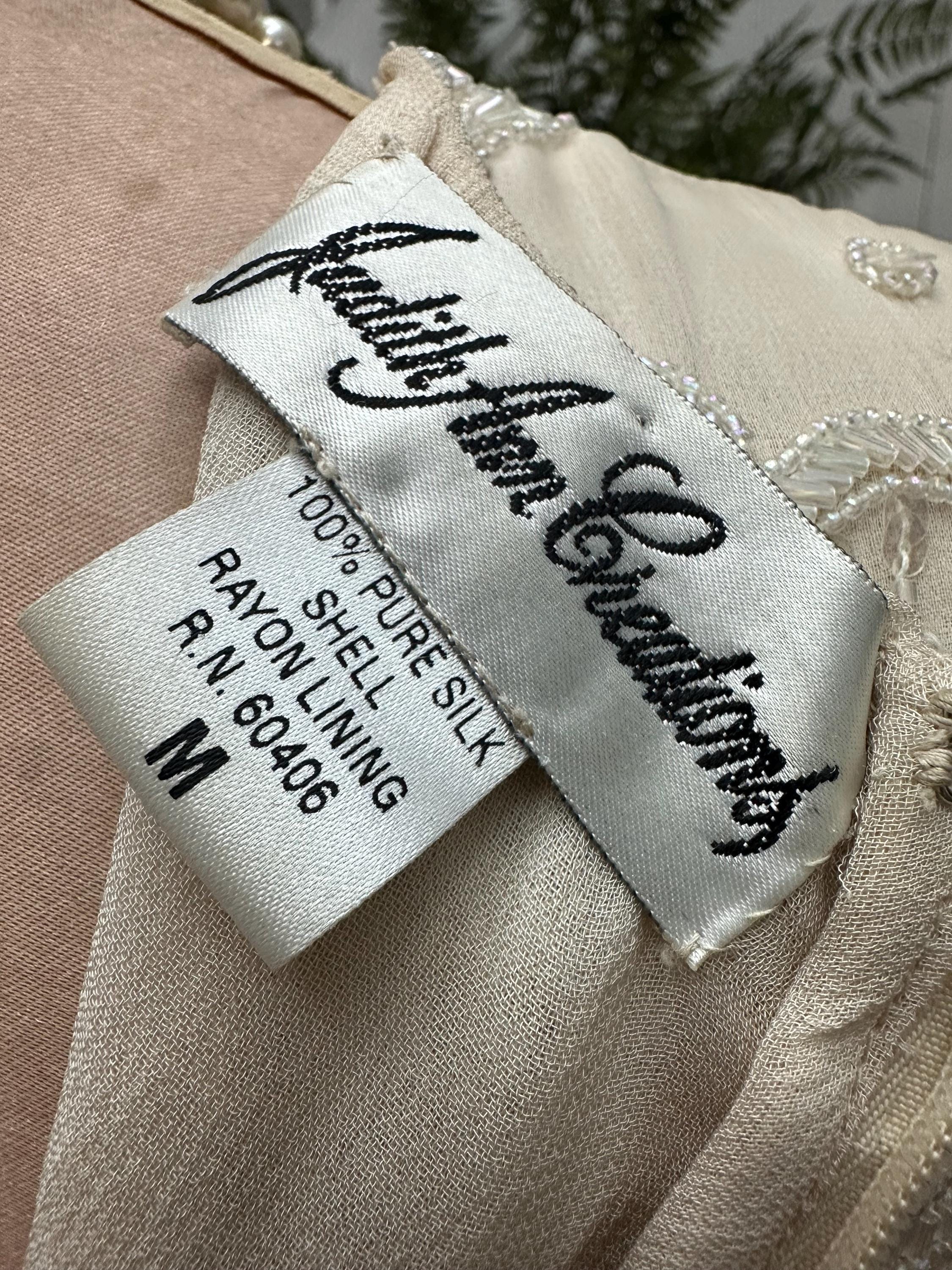 Vintage very pale pink silk party dress with beaded details