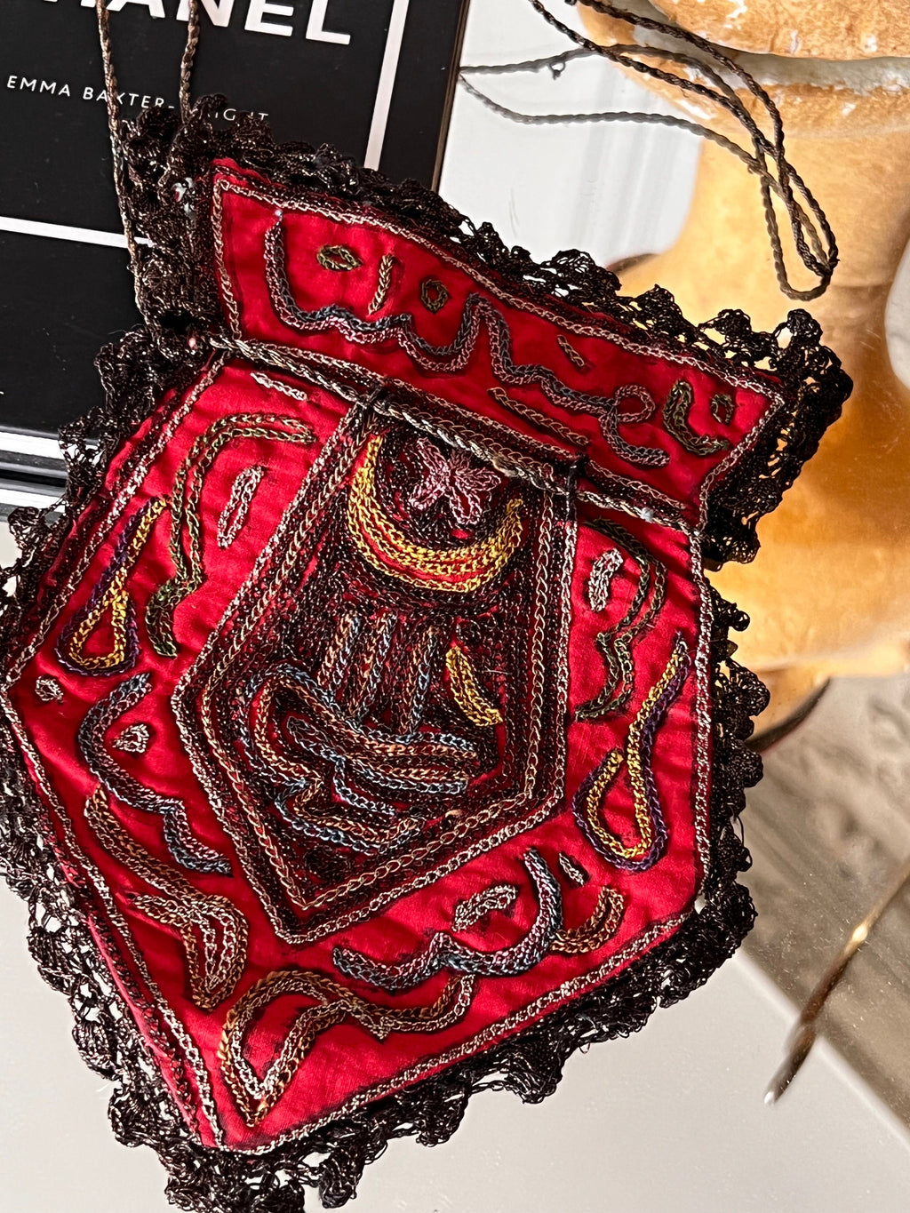 Antique Ottoman embroidered smokers hat and Ottoman  purse
