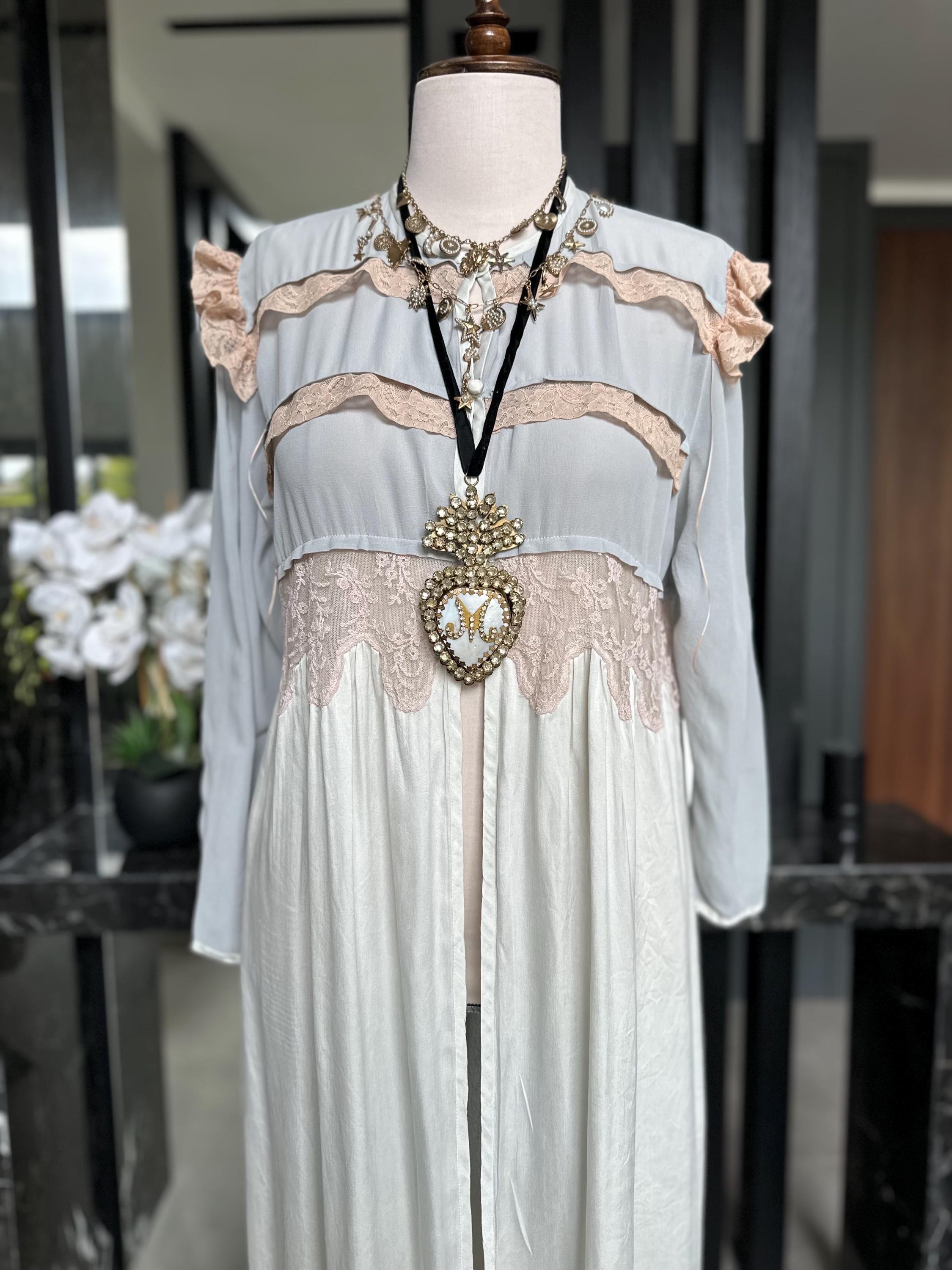 Antique 1940s 50s Silk & Lace Gown –  Two-Tone peignoir