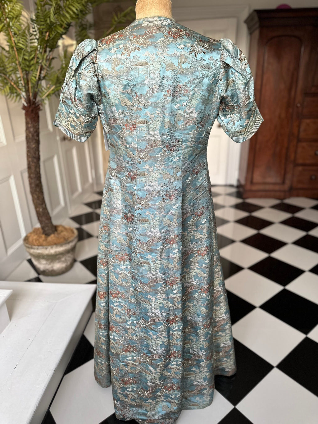 1930s Duck egg blue Silk Chinese robe house coat