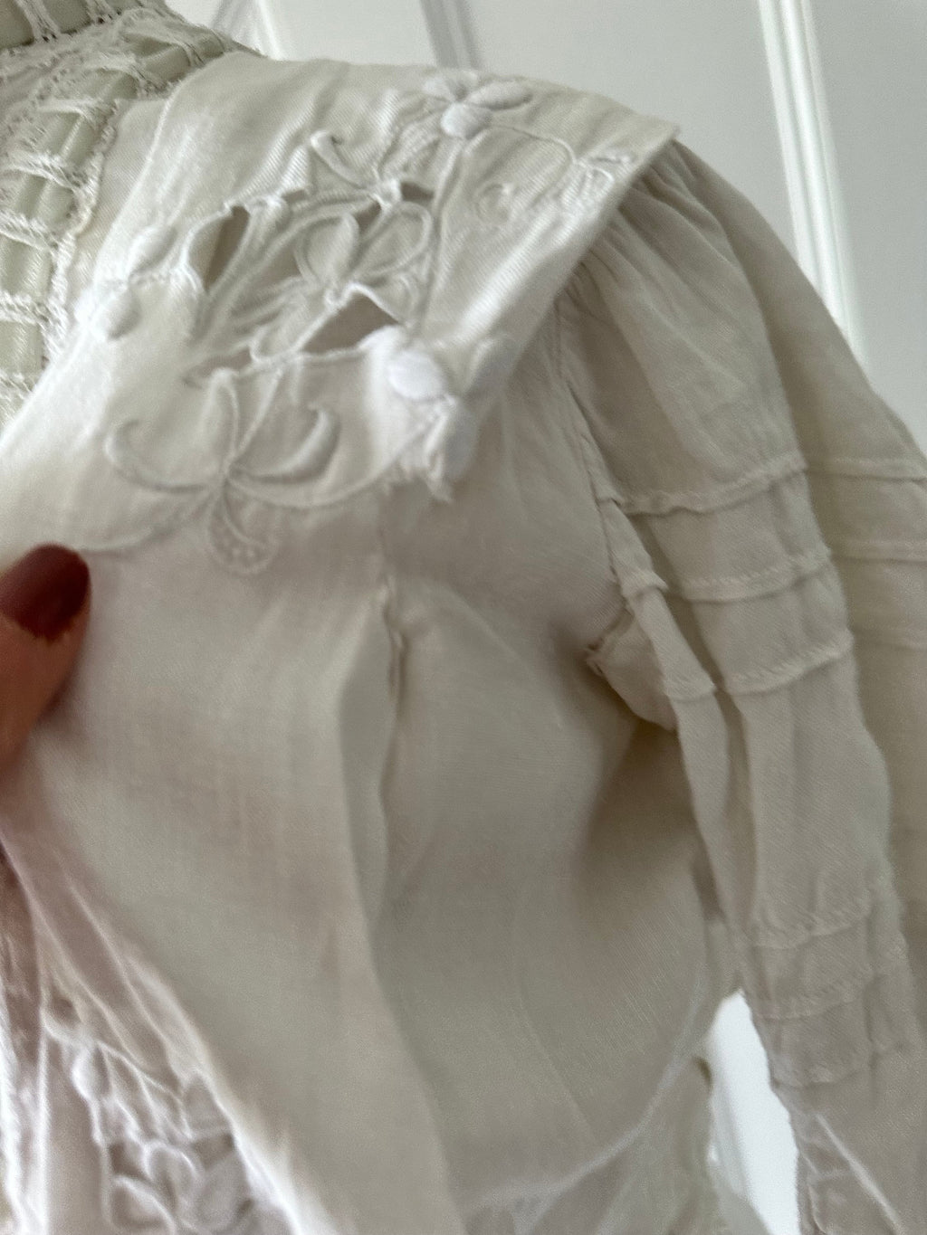 Edwardian linen  lawn dress hand embroidered skirt and bodice with silk ribbon