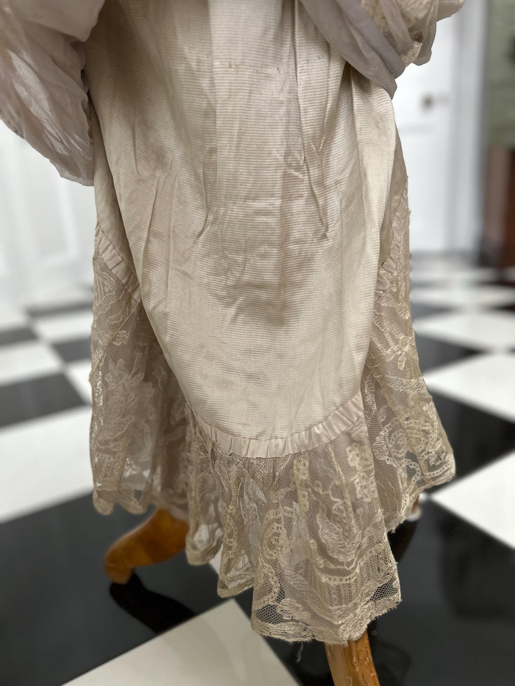 Edwardian Lace & Silk Dress: Titanic Style Rhinestone Trim, UK 8/10