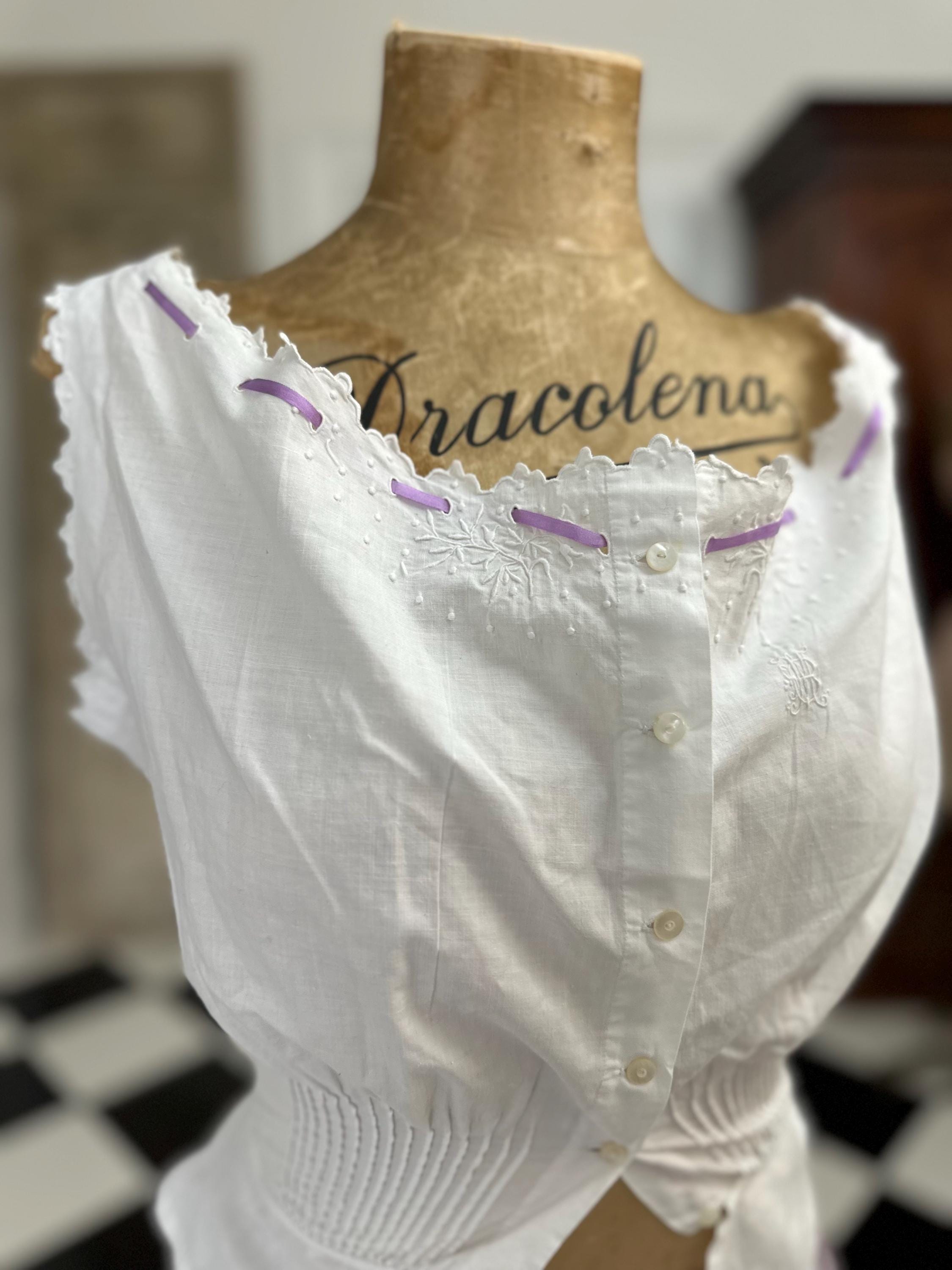 Vintage 1910s white Hand Embroidered Corset Cover with Monogram M B